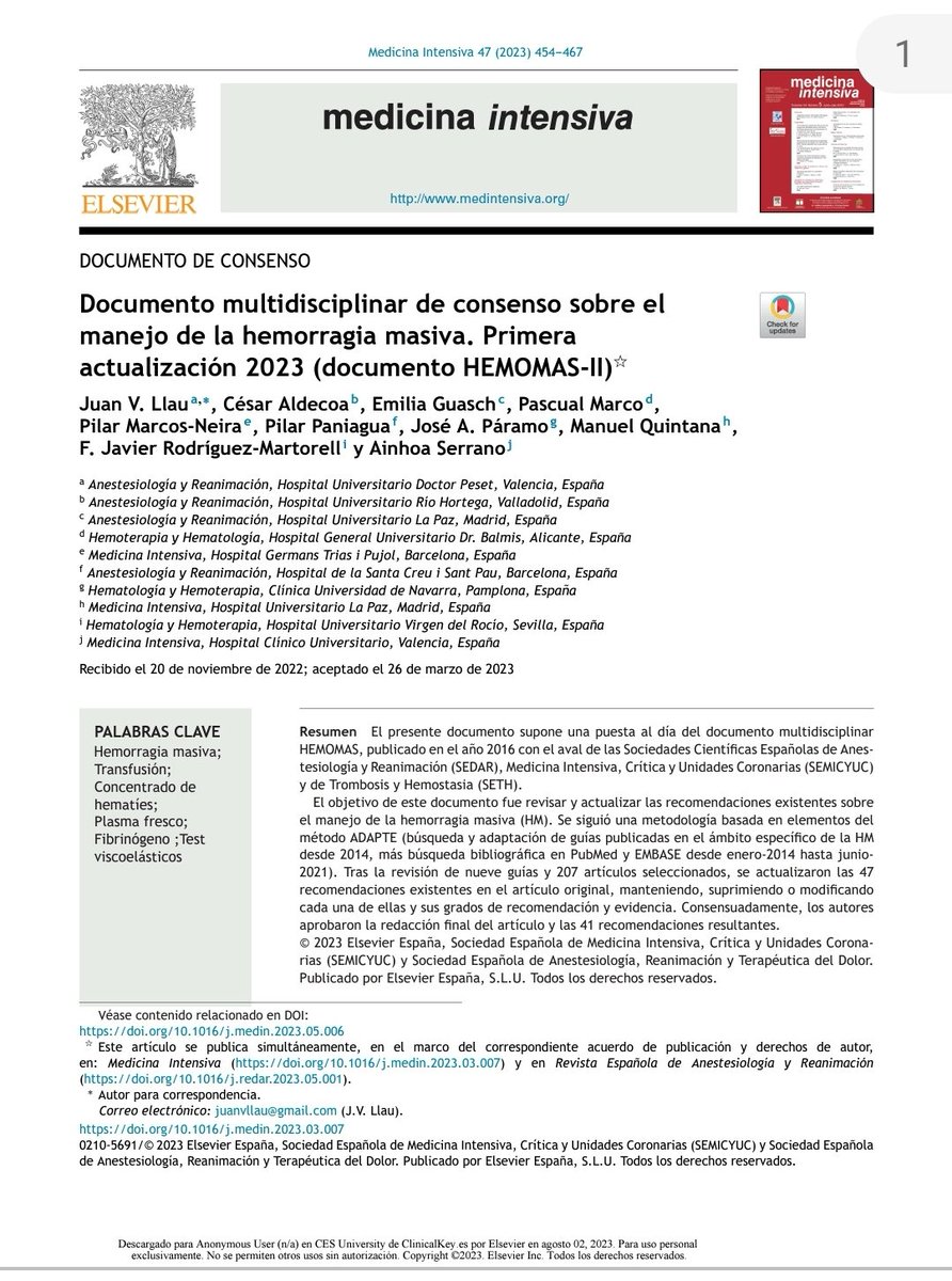 RECAT👩🏽⚕️🏥👨🏽⚕️🇲🇽🫀 (@lesliemegom) on Twitter photo 🩸HEMOMAS-II, 🎯 actualización manejo de  hemorragia masiva
Recomendaciones:
✔️ 🎯 Uso de  Pruebas viscoelasticas.
✔️💧 Preferir Cristaloides balanceados isotónicos.
✔️🩸 Uso temprano de ( AT, fib, CCP ) etc.
 ✔️ VALORAR Uso temprano de vasopresor (Noradrenalina)
Semicyuc 🩸HEMOMAS-II, 🎯 actualización manejo de  hemorragia masiva
Recomendaciones:
✔️ 🎯 Uso de  Pruebas viscoelasticas.
✔️💧 Preferir Cristaloides balanceados isotónicos.
✔️🩸 Uso temprano de ( AT, fib, CCP ) etc.
 ✔️ VALORAR Uso temprano de vasopresor (Noradrenalina)
Semicyuc