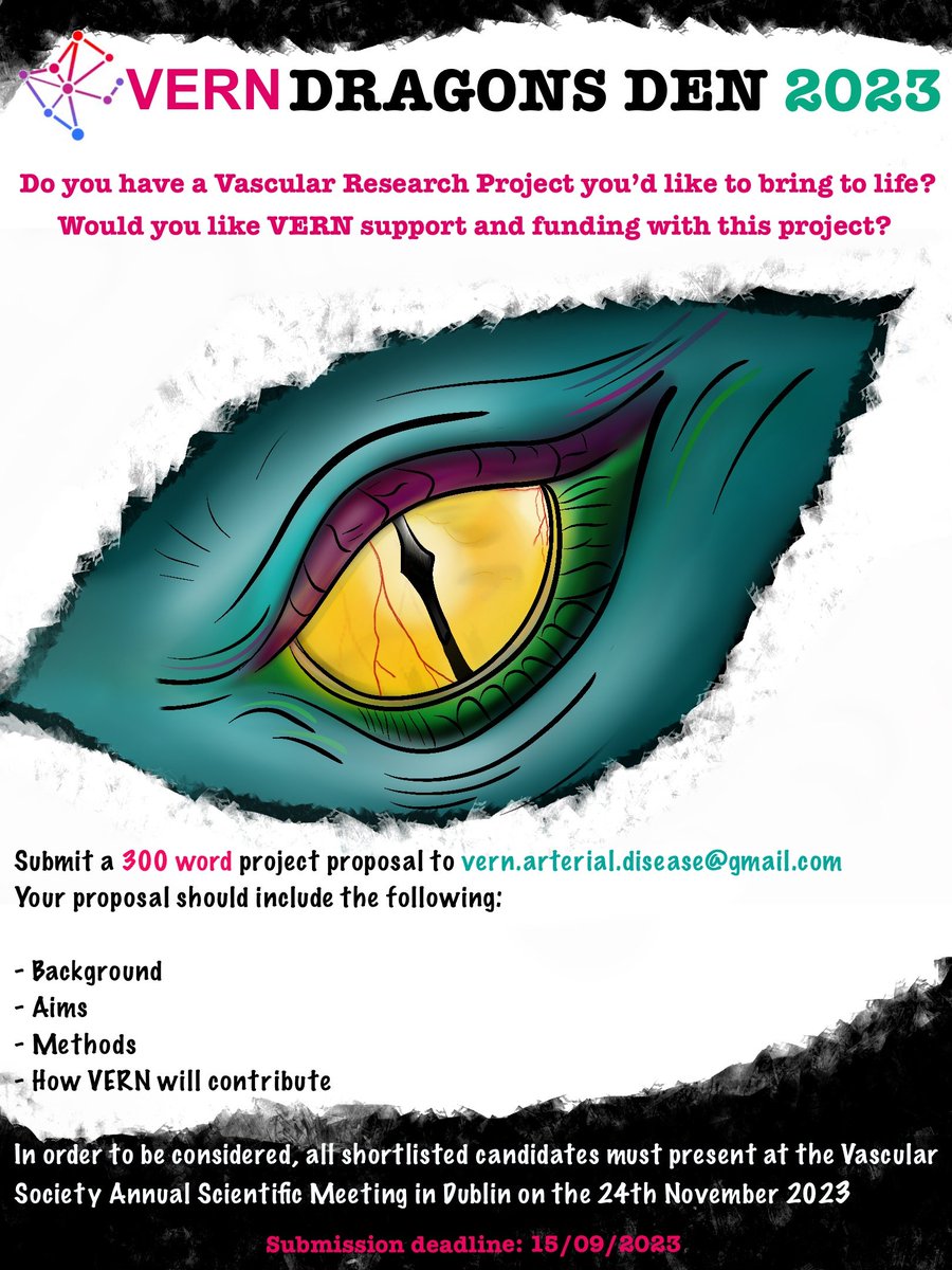 VERN (@vascresearchnet) on Twitter photo Dragons Den is back!
✅ Top shortlisted abstracts will be invited to present at <a href="/VSGBI/">Vascular Society</a> ASM
✅ £3K funding
✅ VERN support
Any questions and your abstracts to vern.arterial.disease@gmail.com Dragons Den is back!
✅ Top shortlisted abstracts will be invited to present at <a href="/VSGBI/">Vascular Society</a> ASM
✅ £3K funding
✅ VERN support
Any questions and your abstracts to vern.arterial.disease@gmail.com