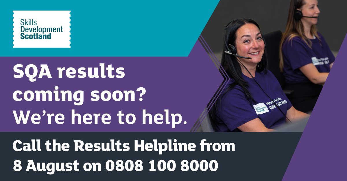 skillsdevscot's tweet image. The Results Helpline opens tomorrow from 8am with a team of expert career advisers waiting to speak to young people or to parents and carers. We can help you understand your results and discuss possible next steps. 

#SQAResults #ResultsHelpline #Education