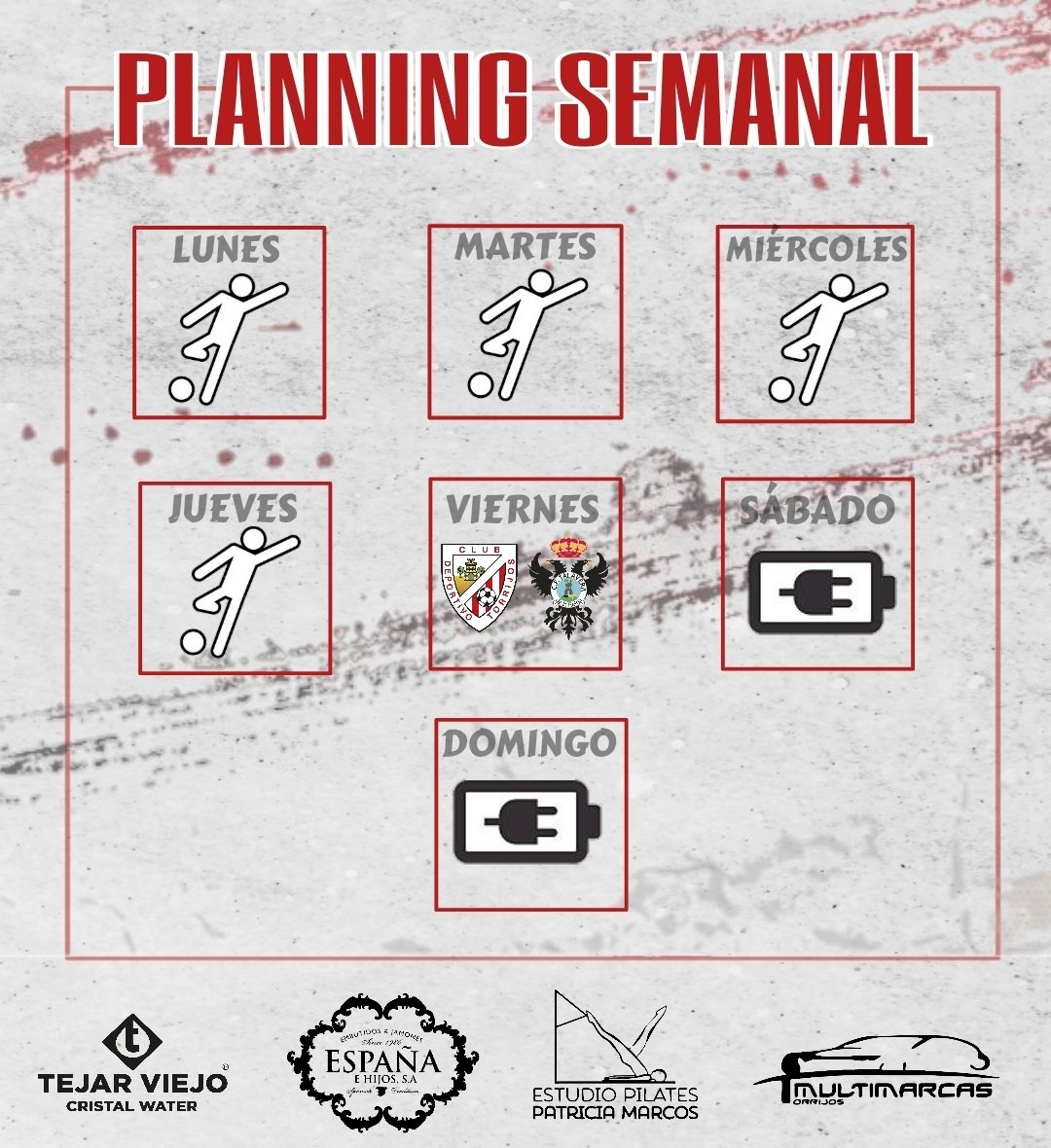 cdtorrijos_ofcl's tweet photo. ⚽ PRETEMPORADA 🏋🏻

#Buenosdias familiaaa...este es el plan de trabajo semanal con el siguiente partido del Trofeo jccm- clm en Juego,
este VIERNES 11/8  frente al @CFTalavera de 2 RFEF en el San Francisco.
.
.
.
 #MeQuedoContigo
 #vamostorrijos🔴⚪🔴
 #somostorrijos https://t.co/JMZ8fmO56S