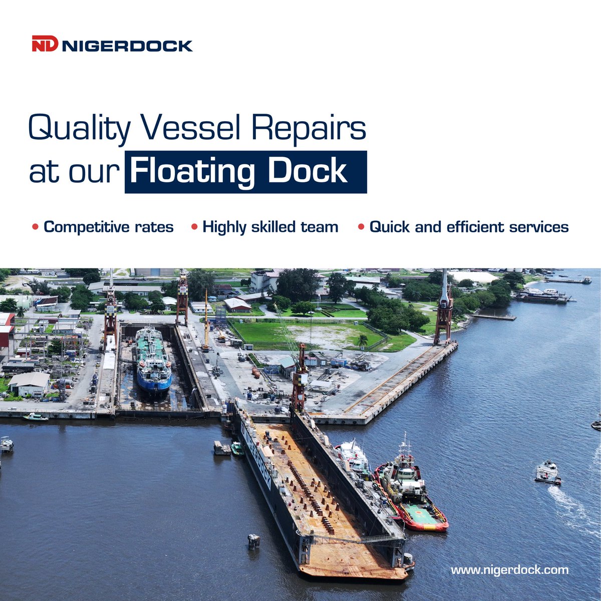 Strategically located in Africa's emerging maritime hub, our fully equipped #floatingdock and repair quay enable us to provide safe, sustainable, and excellent service delivery based on industry best practices.