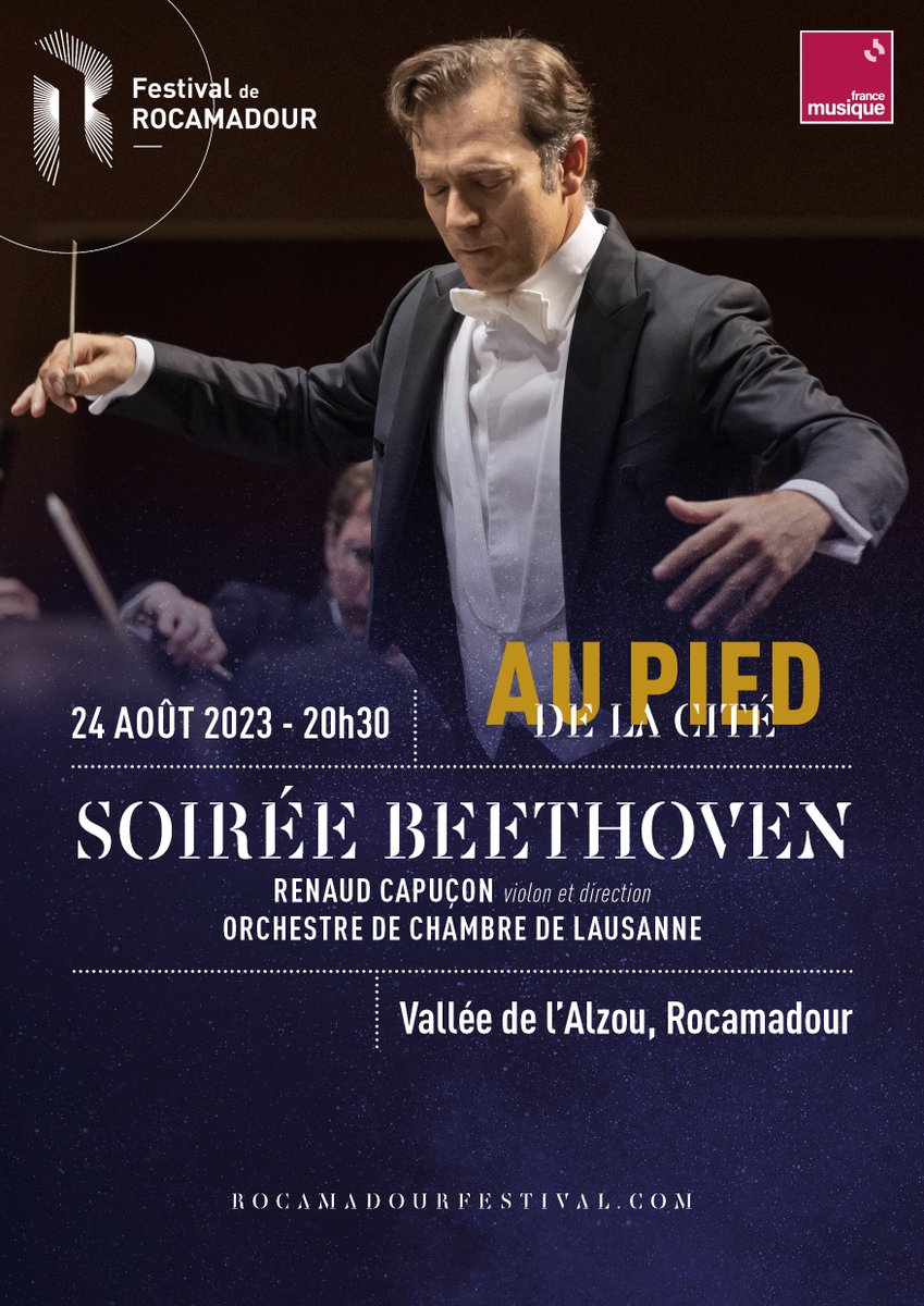 Festival de Rocamadour (@rocamadourfest) on Twitter photo 🎻// <a href="/RCapucon/">Renaud Capuçon</a>
C’est le rendez-vous : la venue de Renaud Capuçon !
Cette année, Beethoven sera mis à l’honneur pour cette première soirée au Pied de la Cité explorant les chefs-d'œuvre de ce compositeur classique allemand.
👉🏽 Plus d’informations : rocamadourfestival.com/events/beethov… 🎻// <a href="/RCapucon/">Renaud Capuçon</a>
C’est le rendez-vous : la venue de Renaud Capuçon !
Cette année, Beethoven sera mis à l’honneur pour cette première soirée au Pied de la Cité explorant les chefs-d'œuvre de ce compositeur classique allemand.
👉🏽 Plus d’informations : rocamadourfestival.com/events/beethov…