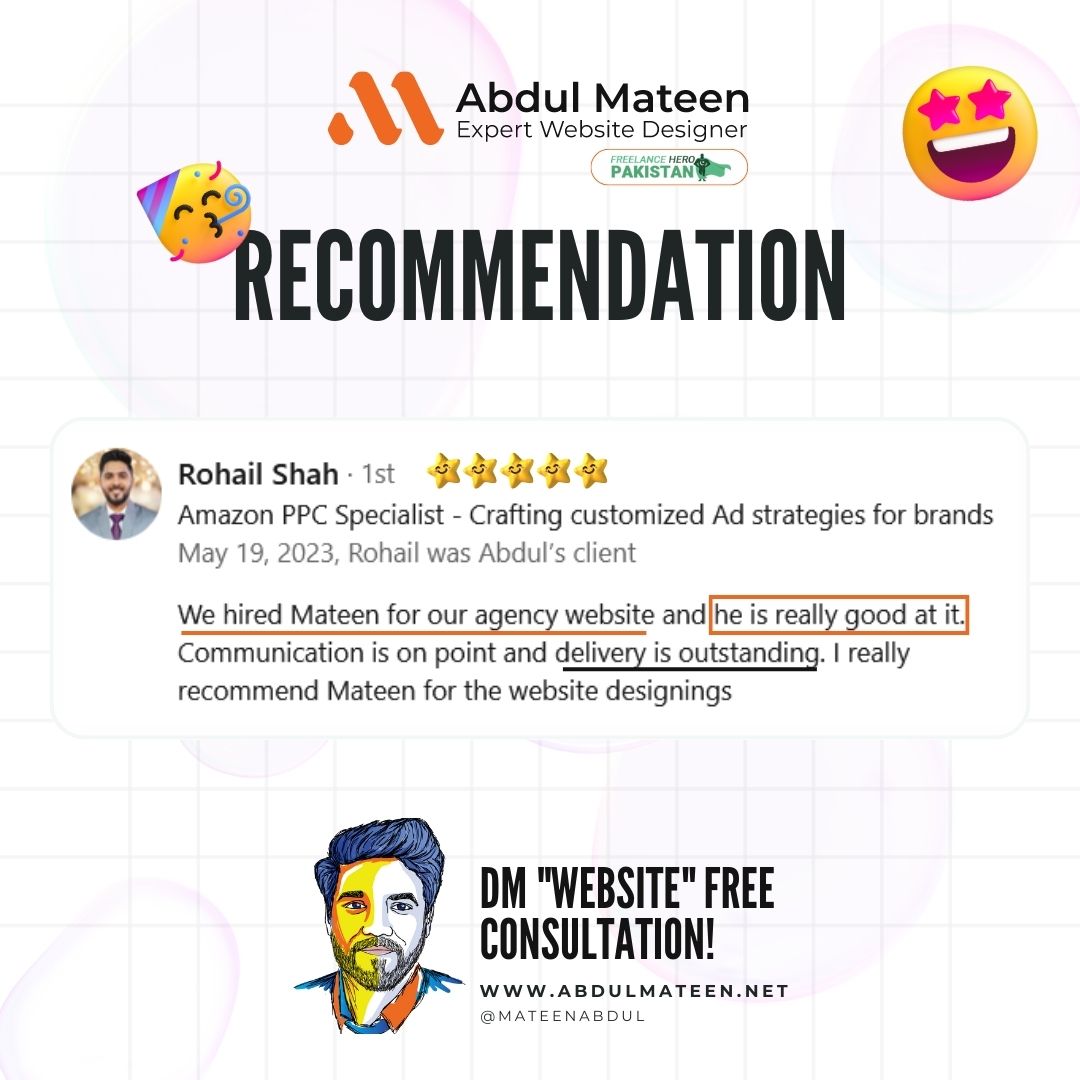 mateen_de's tweet photo. 🎉 Amazing Feedback Alert! 🎉

🌟 My valued client, Rohail Shah,  is thrilled with my 𝐰𝐞𝐛𝐬𝐢𝐭𝐞 𝐝𝐞𝐬𝐢𝐠𝐧 𝐬𝐞𝐫𝐯𝐢𝐜𝐞𝐬!

🤩His kind words are a true testament to my commitment to excellence.

📧 DM "𝐖𝐞𝐛𝐬𝐢𝐭𝐞" For Free Consultation!

#WebsiteDesign #Testimonial https://t.co/KiOeoRnL3y