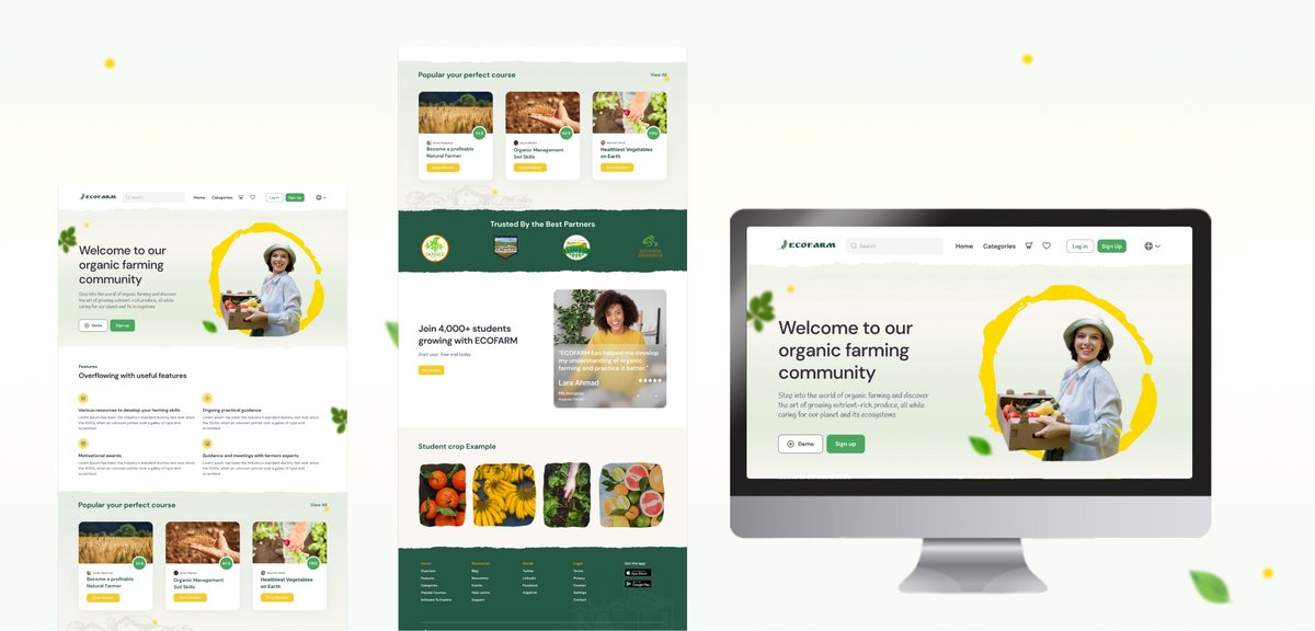E-Learning Website 🌿

(ECOFARM)تصميم موقع ويب لتعليم الزراعة العضوية 

#uiuxdesign #السعودية  #LandingPage #الكويت #مصمم_تجربة_المستخدم