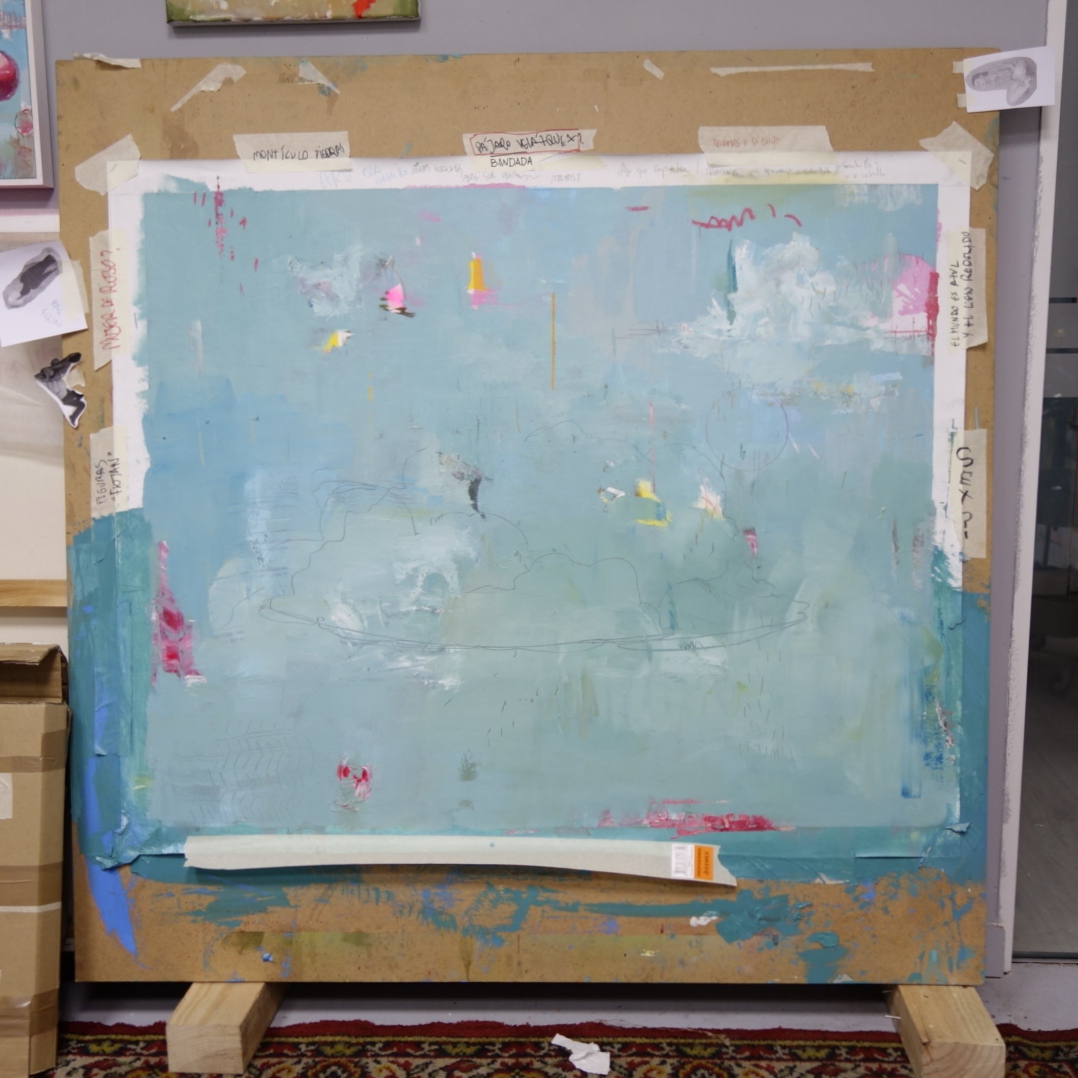 𝖀𝖓 𝖕𝖊𝖉𝖆𝖈𝖎𝖙𝖔 𝖉𝖊 𝖈𝖎𝖊𝖑𝖔 (2) 🌥️ En cuanto vuelva al estudio lo monto en bastidor, lo prometo. 100x81cm óleo, spray y lápices de colores sobre lienzo