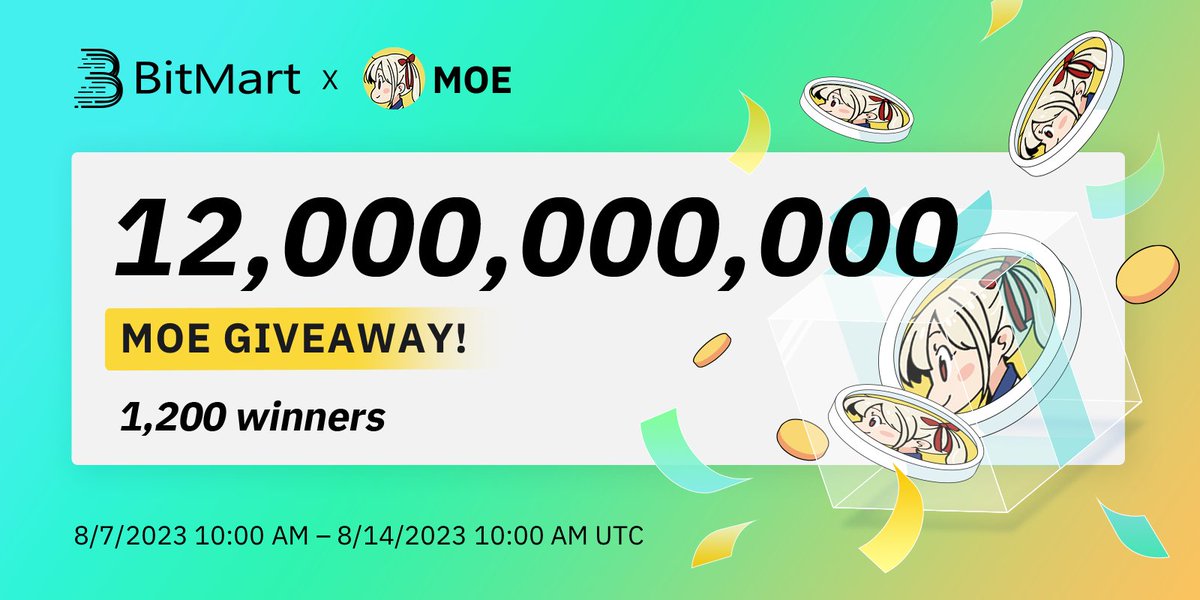 🌟 #BitMart X #MOE #Airdrop 🌟

1⃣️Follow <a href="/BitMartExchange/">BitMart</a> &amp; <a href="/BitMartResearch/">BitMart Research｜$BMX HODLer</a> &amp; <a href="/moe_to_the_moon/">MOE</a>
2⃣️Join t.me/BitMartExchange &amp; t.me/moeproject
3⃣️RT &amp; Tag 3 frds &amp; Like
4⃣️Fill forms.gle/4kicuL99EibjKo…

🎁1,200 winners / 12,000,000,000 $MOE
👉Register: