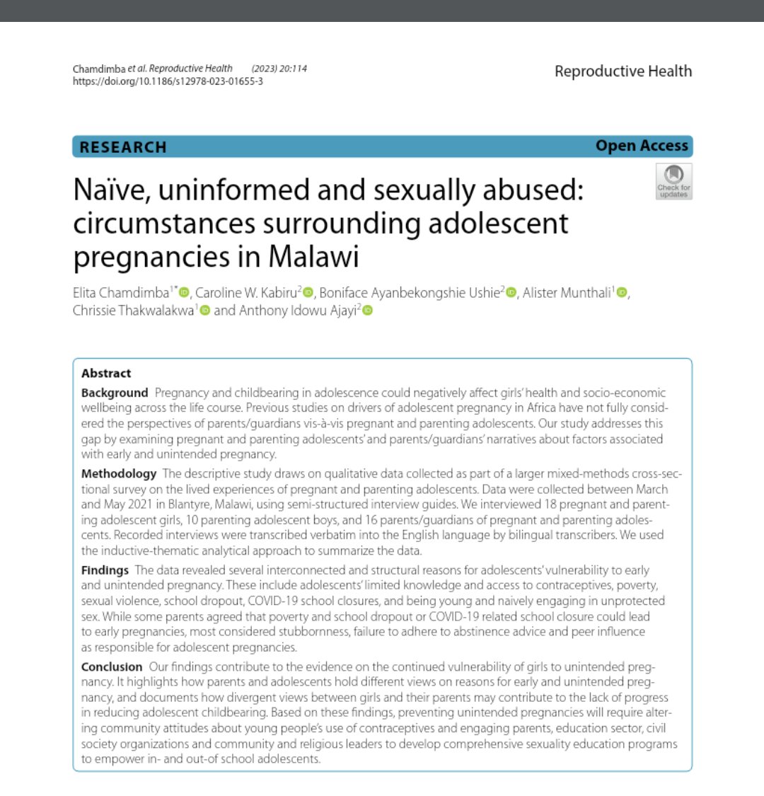 i_am_elita's tweet photo. Hello 🙂
Our latest article on the PPA study is now published open access in the BMC Reproductive Health journal.
Here is a link for you: https://t.co/AkS2kueAx6
#malawi #Researchpaper #qualitative https://t.co/zdGBXYGsHQ