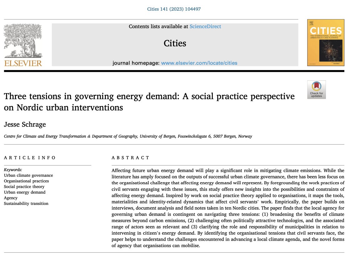While reducing energy demand and consumption is needed, it is also hugely challenging. In this piece I argue that cities, and most spec. civil servants, need to navigate 3 tensions to advance local climate action shorturl.at/elMX4 @UiBCET @UiBsamfunn #socialpractice