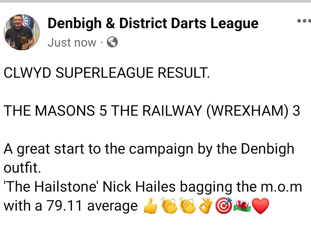Nice start for the Denbigh contingent with <a href="/hailesey/">Nick Hailes</a> taking the m.o.m 👍👍🎯🏴󠁧󠁢󠁷󠁬󠁳󠁿❤️👌.
#SuperleagueSundays