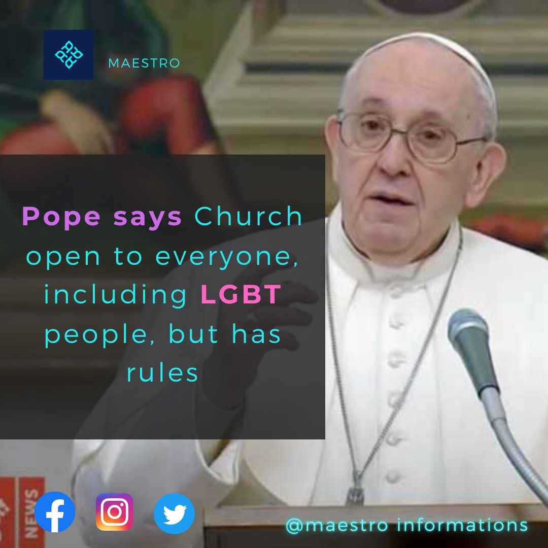 Maestroinfoo's tweet image. #popefrancis #allows #lgbt 
ABOARD THE PAPAL PLANE, Aug 6- Pope Francis said on Sunday that the Catholic Church is open to everyone, including the gay community, and that it has a duty to accompany them on a personal path of spirituality but within the framework of its rules.