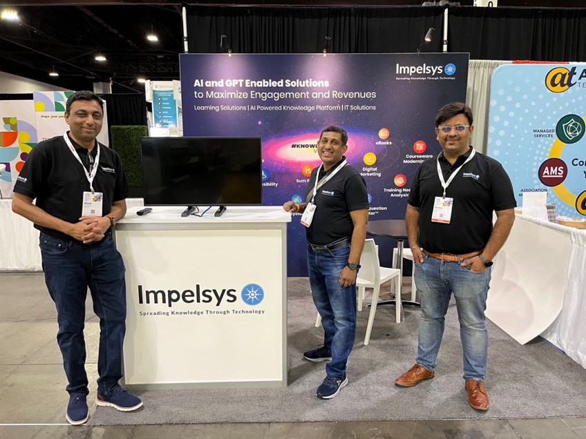 Impelsys's tweet photo. Exciting conversations, innovative ideas – it's all happening at Booth #743! Here's a sneak peek of Bharat Bhosale, Swaroop Chandra, and Darshan Parekh from #Impelsys as they engage with visitors and showcase how our #AI and #GPT-enabled solutions.
#ImpelsysAtASAE #ASAE2023 https://t.co/bn2mU00kon