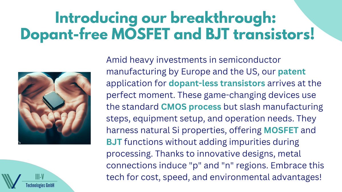 3_5_Tech's tweet image. Introducing our breakthrough: Dopant-free MOSFET and BJT transistors!
#3_5_Tech #innovation #Multi_Purpose_Sensor #technology #startup #semiconductor #chips #transistors #BJT #MOSFET #Dopant_less
