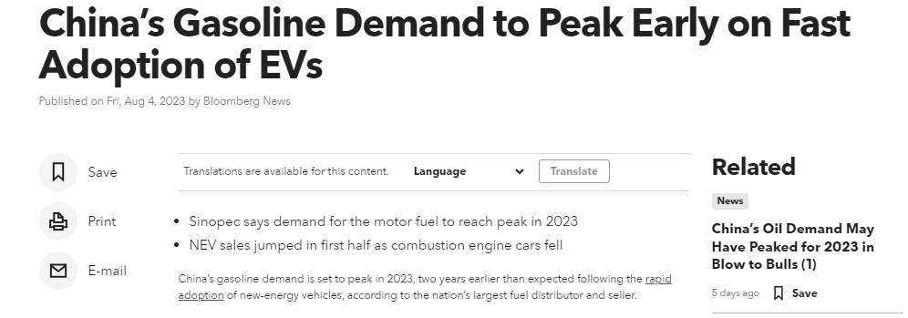 There goes OPECs scenarios for oil demand...