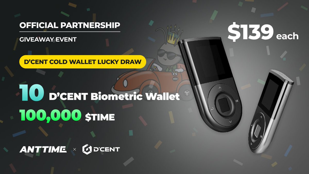 BlockChain_CK's tweet image. #ANTTIME #DCENT is running a massive 10 D'CENT Biometric Wallet / 100,000 $TIME #airdrop campaign in  tokens!

Join our Gleam competition:
🔗 wn.nr/CBwTS4r

Follow all the rules and tag your friends to join the airdrop campaign!

#Metaverse #Giveaway #Web3