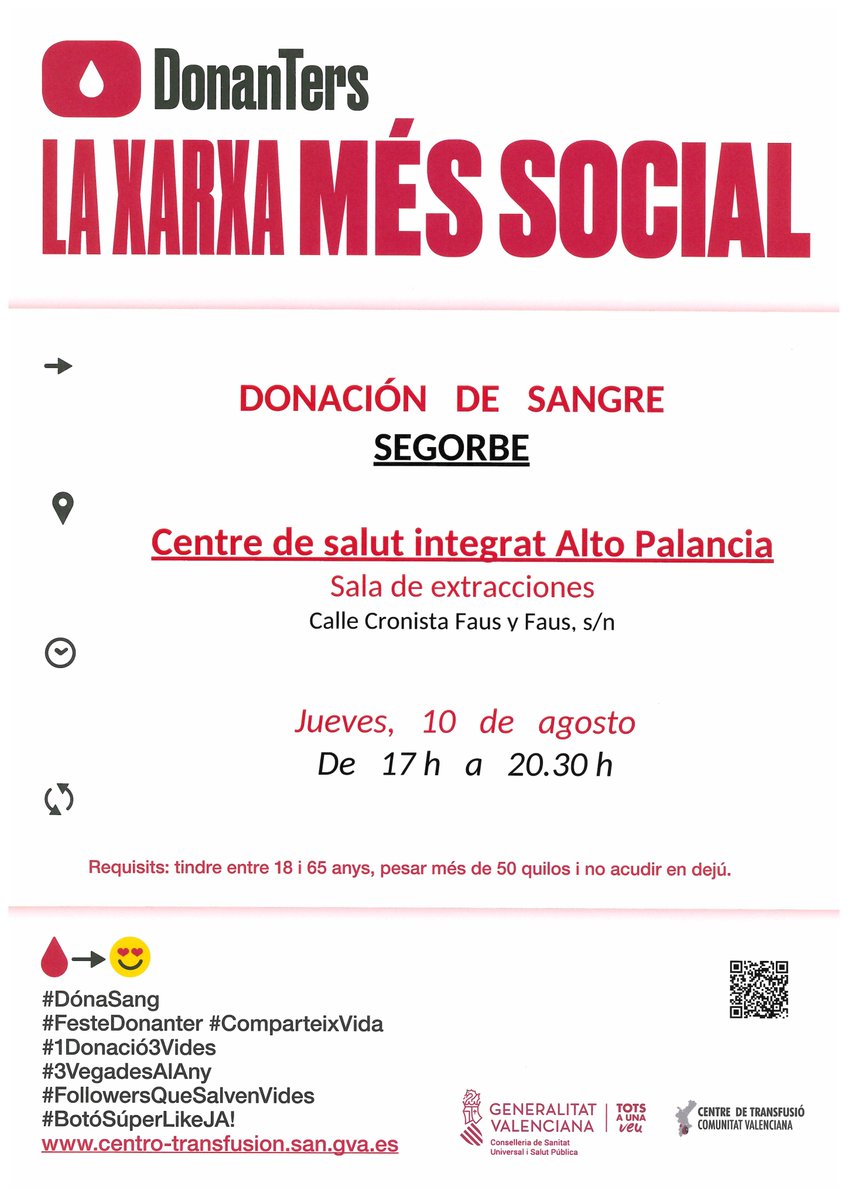 CliCanLi's tweet photo. #València #Castelló #Alacant Al llarg de tota la CV tenim punts on pots #DonarSang, dona igual que esigues en #platja o #muntanya prop de tu estarà un equip del Centre de Transfusió de la CV https://t.co/i5LnLuTnNg https://t.co/uvXvJJv4tI