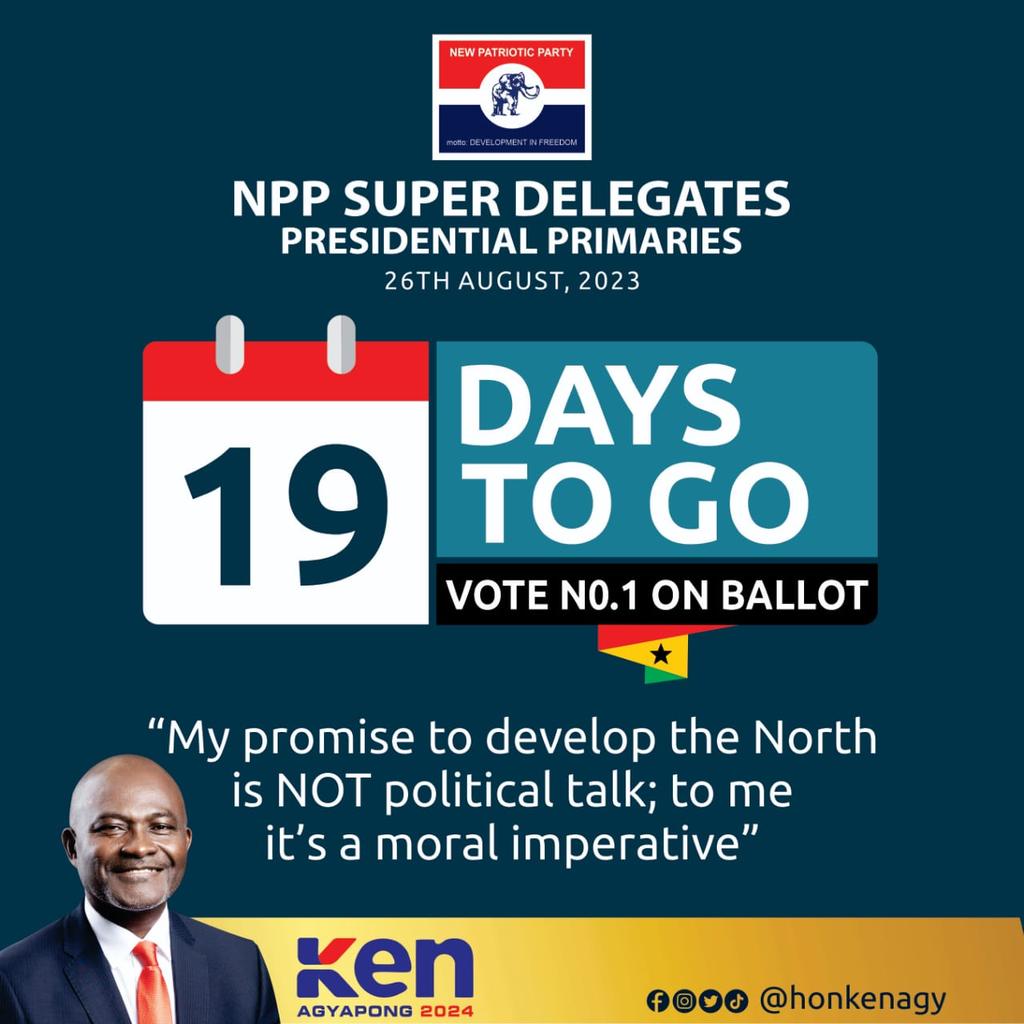 'My promise to develop the North is NOT political talk; to me it’s a moral imperative” Hon. Ken Ohene Agyapong

#GHFIRST🇬🇭🇬🇭
#Hope4TheHopeless
#Voice4thevoiceless
#TheGameChanger
#Thetrustedpolitician
#TheMostPatrioticHonestpoliticianever
#kennumber1ontheballot