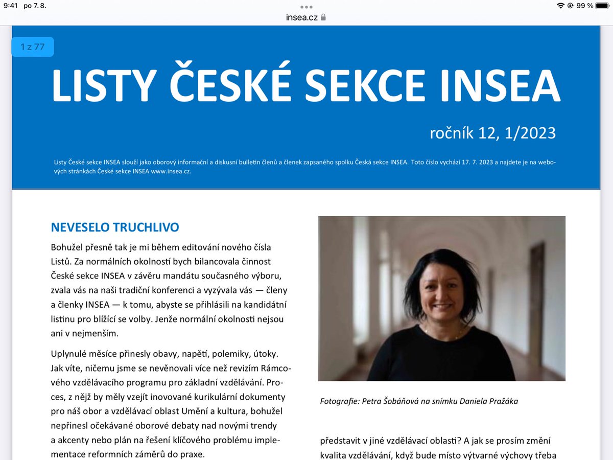 PetraSobanova's tweet photo. Milí přátelé, už jste četli nové Listy České sekce INSEA? Přinášejí podrobné shrnutí dění okolo revizí českého kurikula, pozvání na naši blížící se konferenci a mnoho dalších zpráv z oborového dění! Najdete je zde: https://t.co/hDeuN8Adn5 https://t.co/zmWE4i4m6B