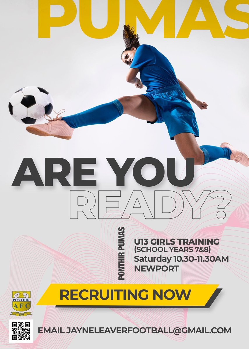 sjhsnewport's tweet photo. Hope everyone is having a good summer, for the football girls:
Ponthir Pumas U13 are recruiting - training starts this Sat 12th Aug. So email jayneleaverfootball@gmail.com if you want to join in the fun.
(U13 - Yr8 in September or Yr7 if an experienced player). https://t.co/OPFiraKRFE