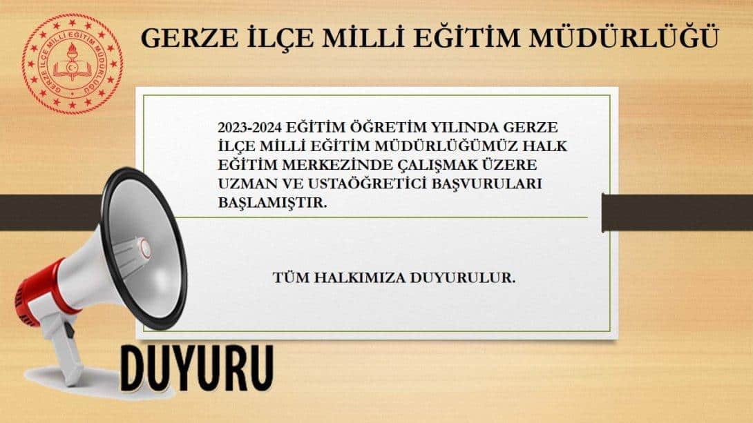 2023-2024 Eğitim Öğretim Yılında, İlçemiz Halk Eğitim Merkezimizde açılacak kurslar için Uzman ve Ustaöğretici başvuruları başlamıştır. Tüm Halkımıza saygıyla duyurulur. 
@sinopilmem @YLDZercan1957 
👇👇👇gerze.meb.gov.tr/www/gerze-ilce…