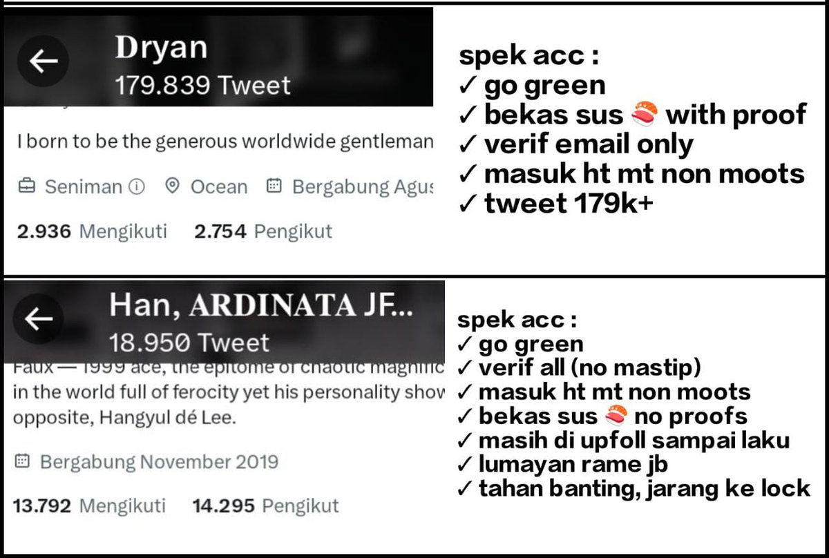 ✦ WTS ACC RP BEKAS SUS 🍣 ✦

• F2K : 208K  
• F14K : 708K 

spek acc di gambar

#zonauang #zonaba