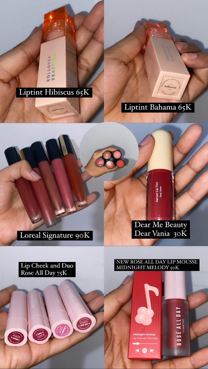 blossomshau's tweet photo. PRELOVED WTS LIPTINT LIPMATTE LIP SERUM ROSE ALL DAY ROLLOVER REACTION LOREAL SIGNATURE DEAR ME BEAUTY. 
Semua cuma dipakai 3x swatch doang, WTS karena kebanyakan lippen :) Kotaknya masih ada semua. CO by Shopee +3K admin (FREE ONGKIR) 
Nego tipis bisa
#preloved #lipstick https://t.co/uXZOfLacXJ