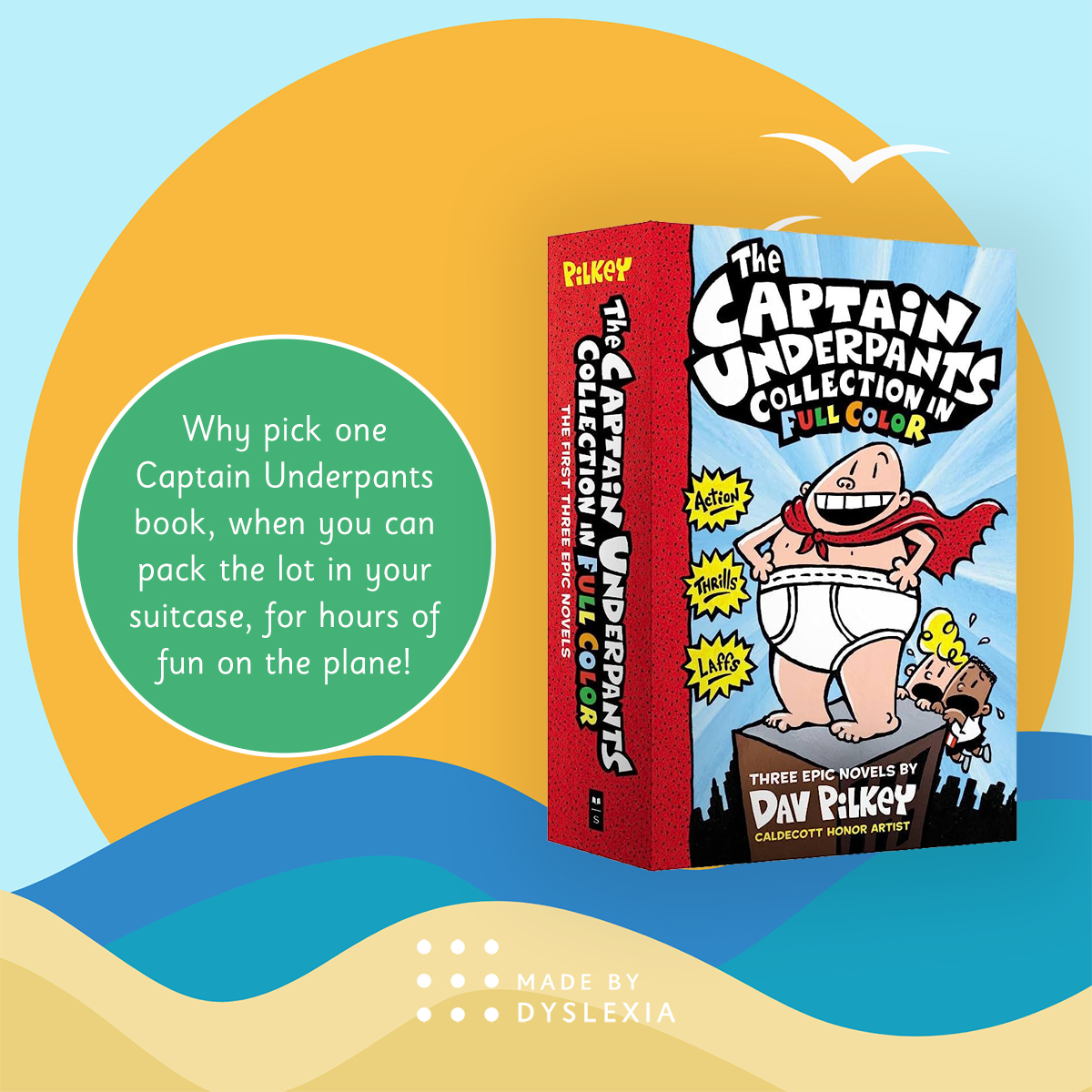 MadeByDyslexia's tweet photo. School's out for summer! ☀️
It's time for sunshine, sandcastles, and stories that have dyslexic #Imaginers & #Storytellers asking for one more page...
Here are 5 great holiday reads for children who are #MadeByDyslexia. https://t.co/UFs7sQ0elO