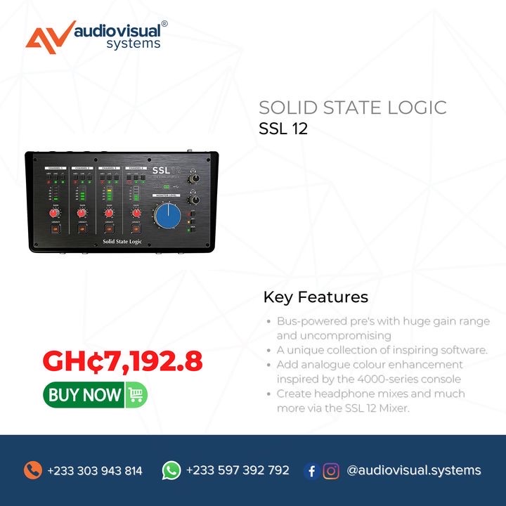 avsghana's tweet photo. Happy New Week Guys!
The SSL 12 is a 12-in/8-out USB bus-powered audio interface that enables you to get studio-quality audio into and out of your computer with minimal fuss and maximum creativity.
Contact us for yours today!
.
.
.
#audiovisualsystems #solidstatelogic #ssl12 https://t.co/IoYUKudXKf