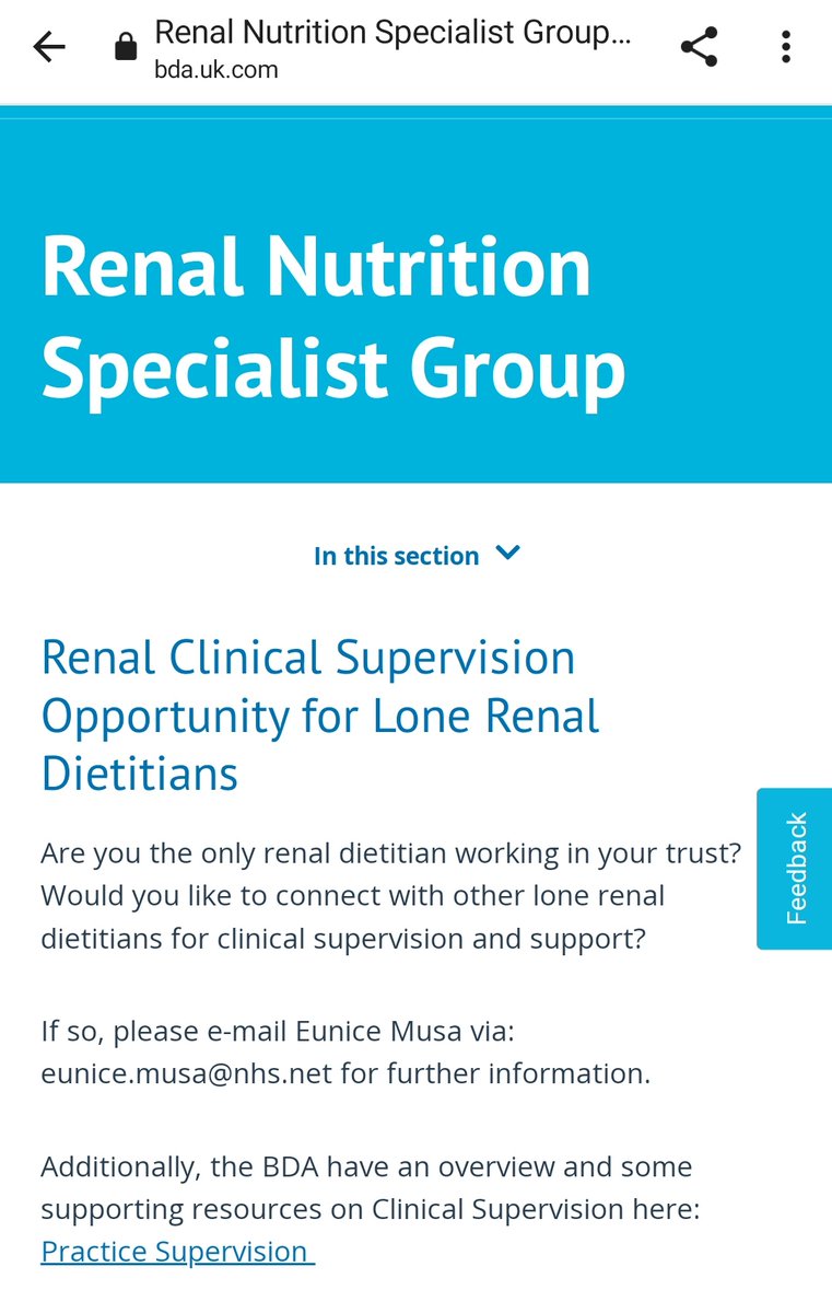 It can be hard working solo in any clinical speciality. If you find yourself in this position and you're a RENAL Dietitian, please reach out to Eunice on the details below. #renaldietitian #kidney #dietitian #AHP #Clinicalsupervision