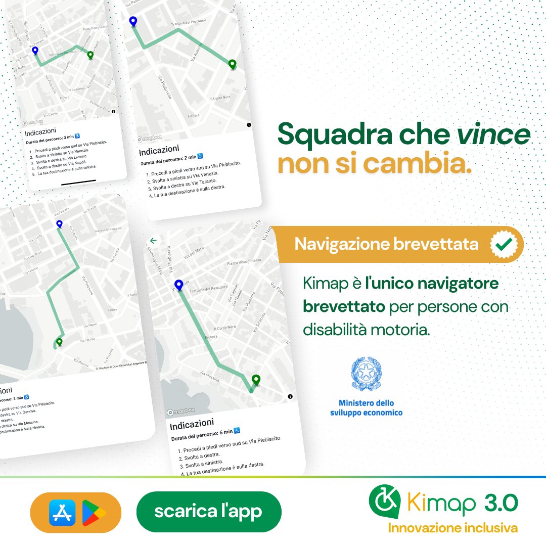 👉 Navigazione brevettata, su ogni dispositivo!

🤓 E tu sapevi che la tecnologia di navigazione per persone con disabilità motoria offerta da Kimap è l'unica brevettata dal Ministero dello Sviluppo Economico?

onelink.to/fsj9h8

#navigatore #appstore #googleplay