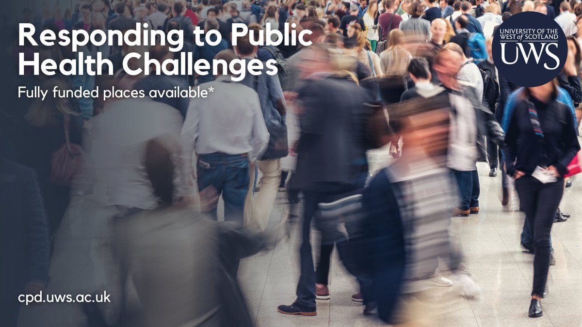 UWS_CPD's tweet photo. Gain insight into the measures used in determining trends and patterns in population health with our fully funded Responding to Public Health Challenges CPD course.

Register now: https://t.co/yUgRUJnqUk 

#PublicHealth #NHS #NHSTraining #CPD #HealthcareCPD https://t.co/S5csIbsVYu