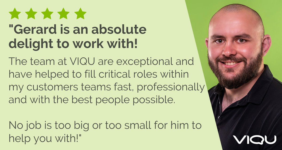 VIQU_UK's tweet image. A fantastic review for Gerard Ellis!
Gerard excels in building relationships with businesses and candidates alike, making him an integral part of our key accounts team.
If you are looking to hire an #ITcontractor, get in touch with us for bespoke support:
bit.ly/3rPN9XN