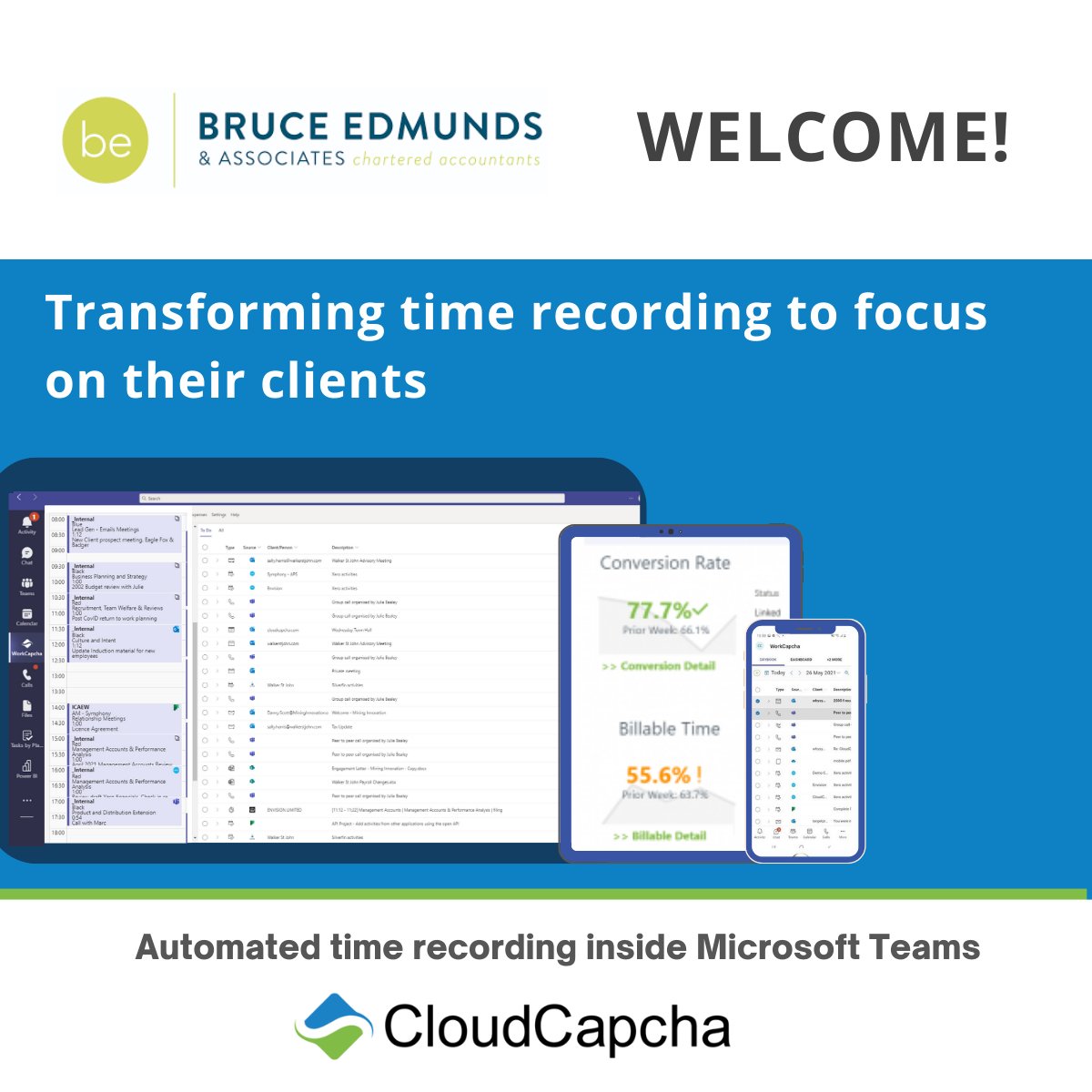 CloudCapcha's tweet image. We&apos;re thrilled to welcome Bruce Edmunds to the CloudCapcha family as they say goodbye to tedious hours spent on time tracking &amp;amp; hello to more time to spend on what truly matters: their clients&apos; success!

#ProductivityRevolution #Accounting #TimeRecording