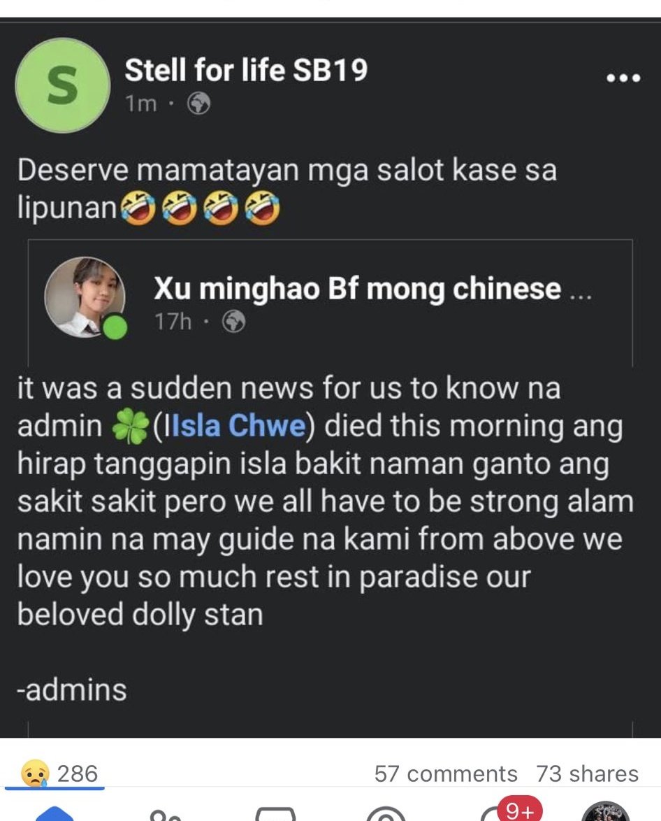 twn/ mention of d3ath

WAIT AH???? PARANG SOBRA NA??? SA TINGIN NYO MAPPROUD <a href="/SB19Official/">SB19 Official</a> SA GANYANG KLASENG PAG-UUGALI. OO ALAM KO TROLL ACCOUNT/S LANG YUNG MGA GANYAN AND DI NAMAN NAMIN NILALAHAT NG KASALI SA FANDOM PERO PARA UMABOT SA GANITO? KUNG SINO KA MAN AT IBA PANG