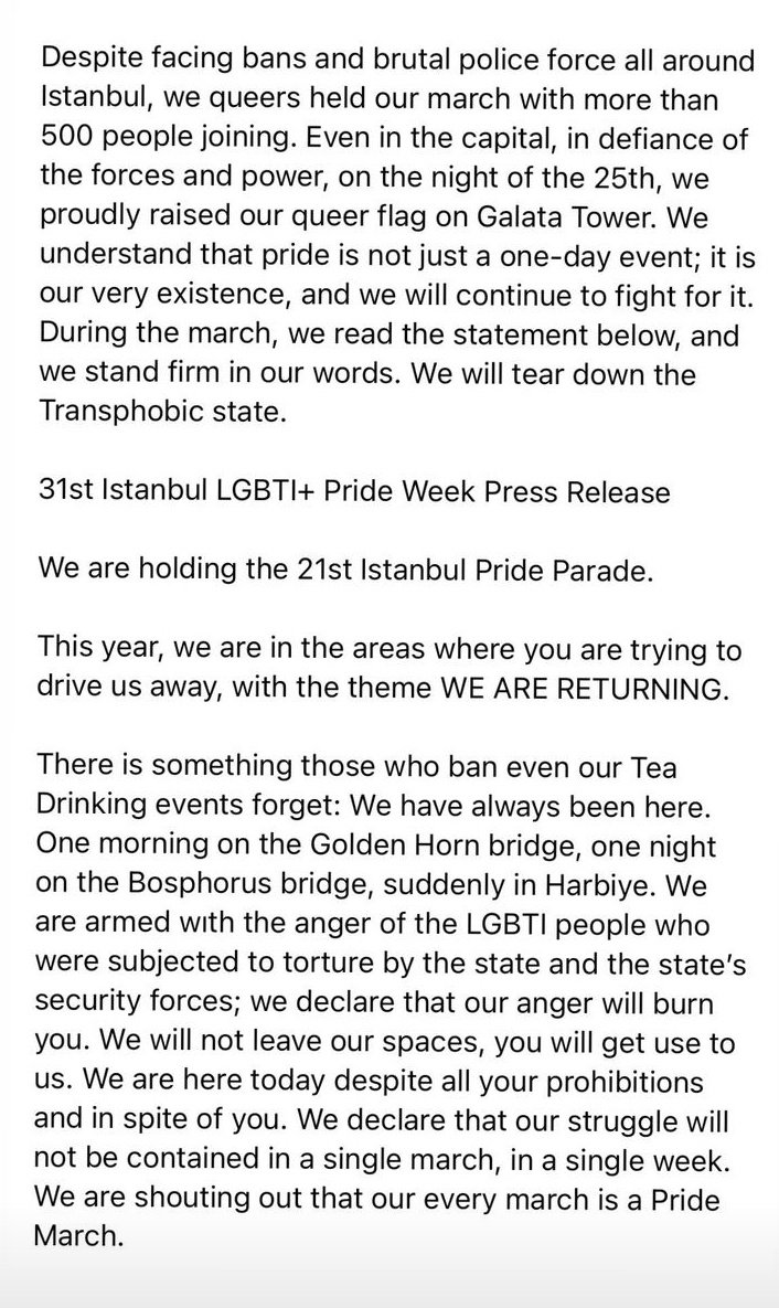 realrojkom's tweet photo. "WE ARE STILL HERE!"

"Tayip run run run run, Lubunyas are coming!"

Här kan ni läsa den hälsningen från Istanbul Pride som lästes upp under vårt och Queers against Fascisms Pride-firande i Stockholm: https://t.co/f0ZLiQoOW5