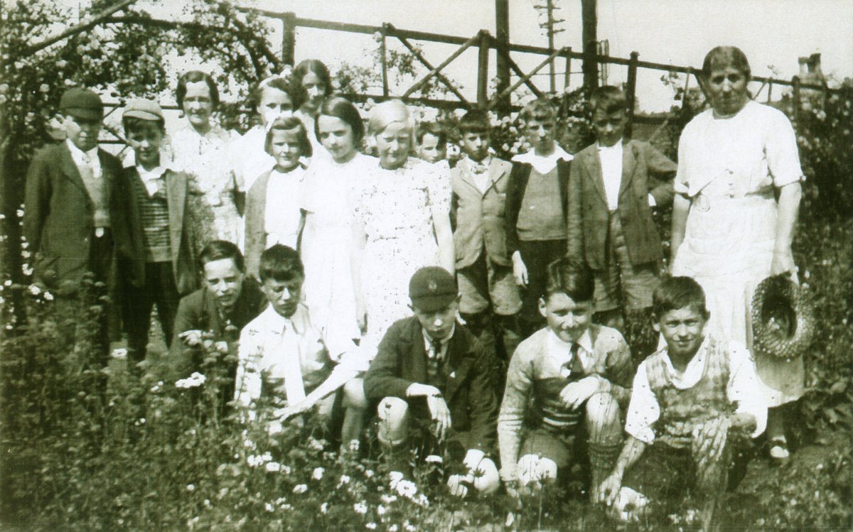 The Furness Vale School garden in the 1930s and 40s.  Miss Turner and Mr Mason supervising .  Vegetables were grown during WWII. #Derbyshire #FurnessVale