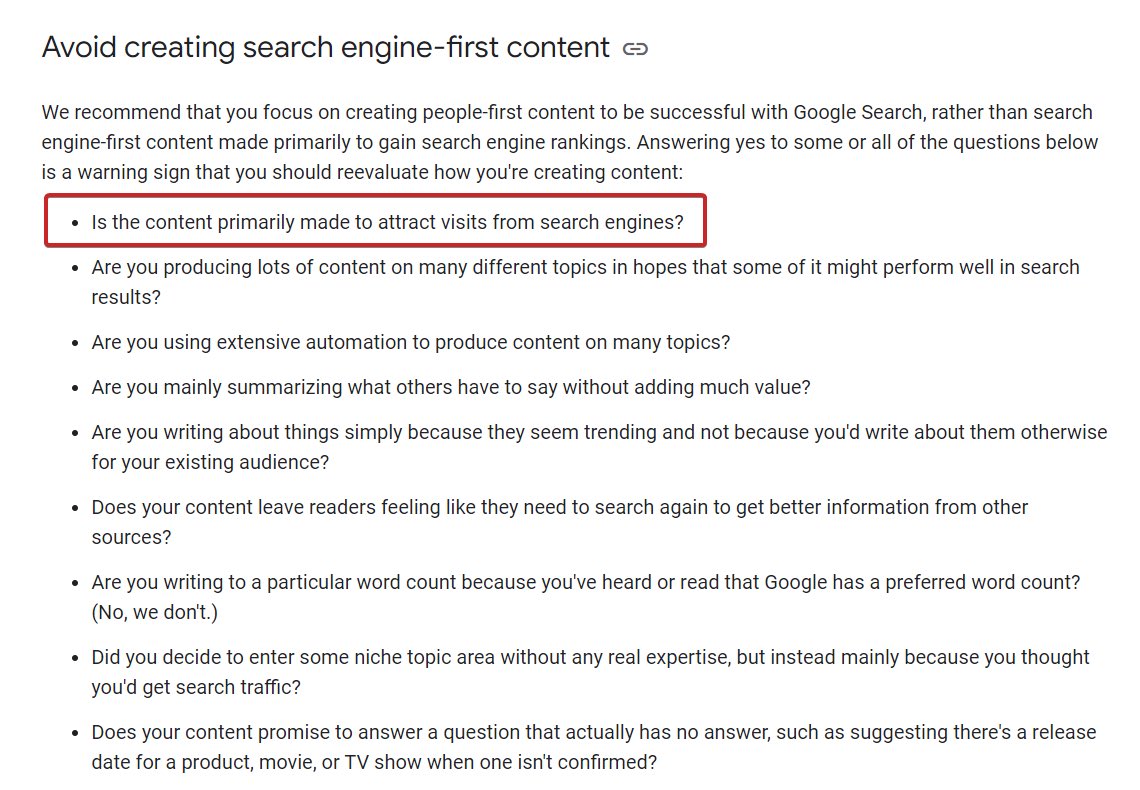 Google confirms the need for people first, high quality content. Here are their guidelines for content best practices