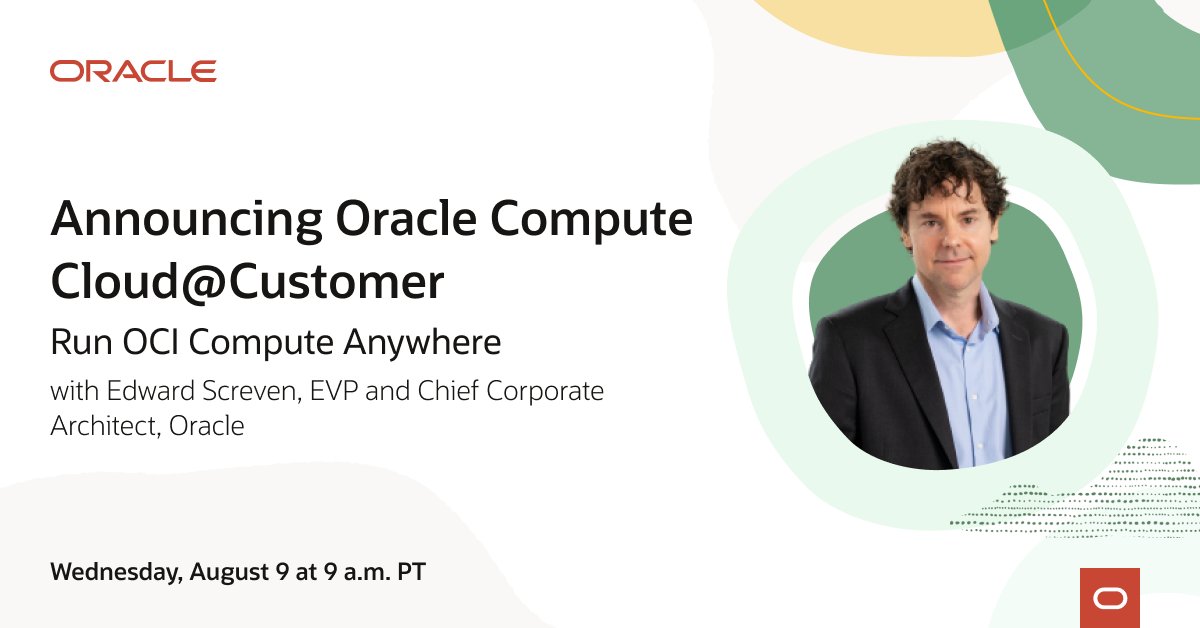 OracleMelDB's tweet image. Run #OCI Compute services anywhere. Join @Oracle's Edward Screven to learn about Oracle Compute Cloud@Customer. Register now: social.ora.cl/6010PdICA