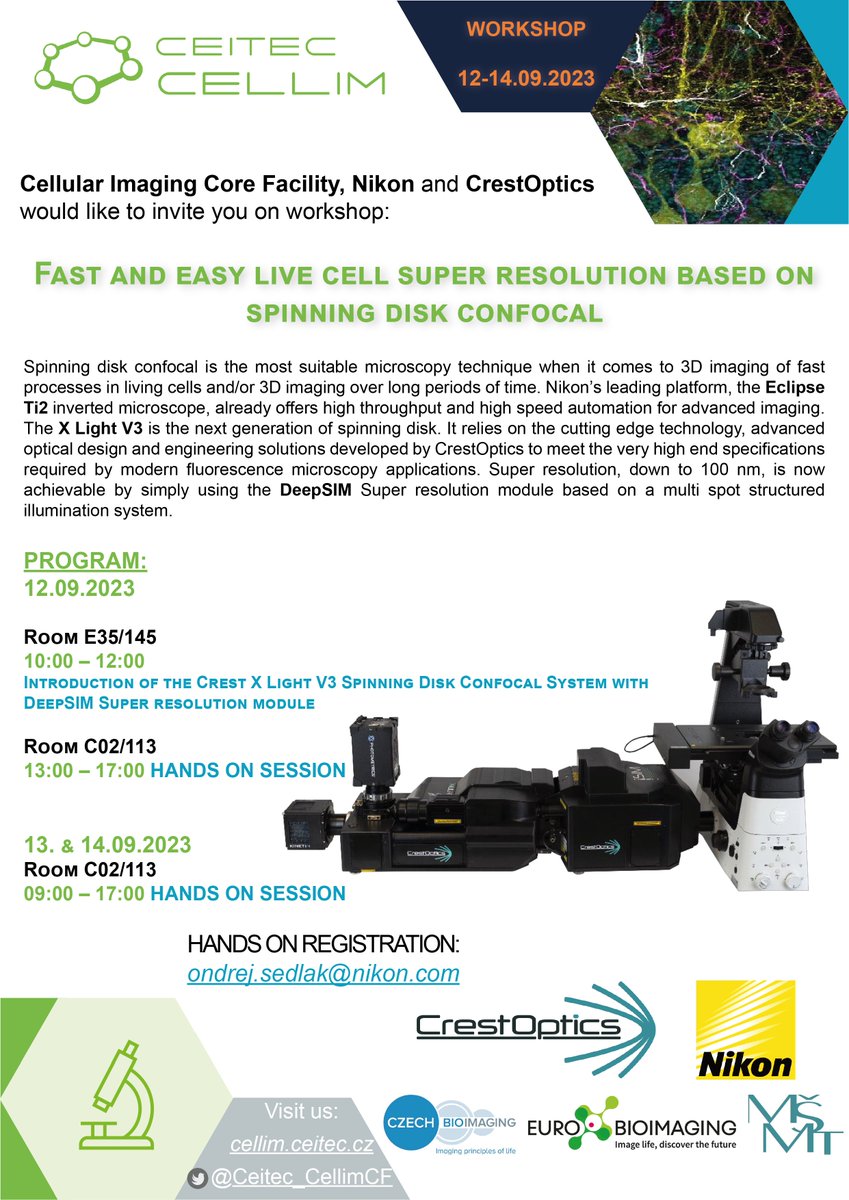 Ceitec_CellimCF's tweet photo. Save your date for approaching events. September 12-14 @NikonInst with @CrestOptics . Hands on possible on site. https://t.co/nU8pkPTIE7