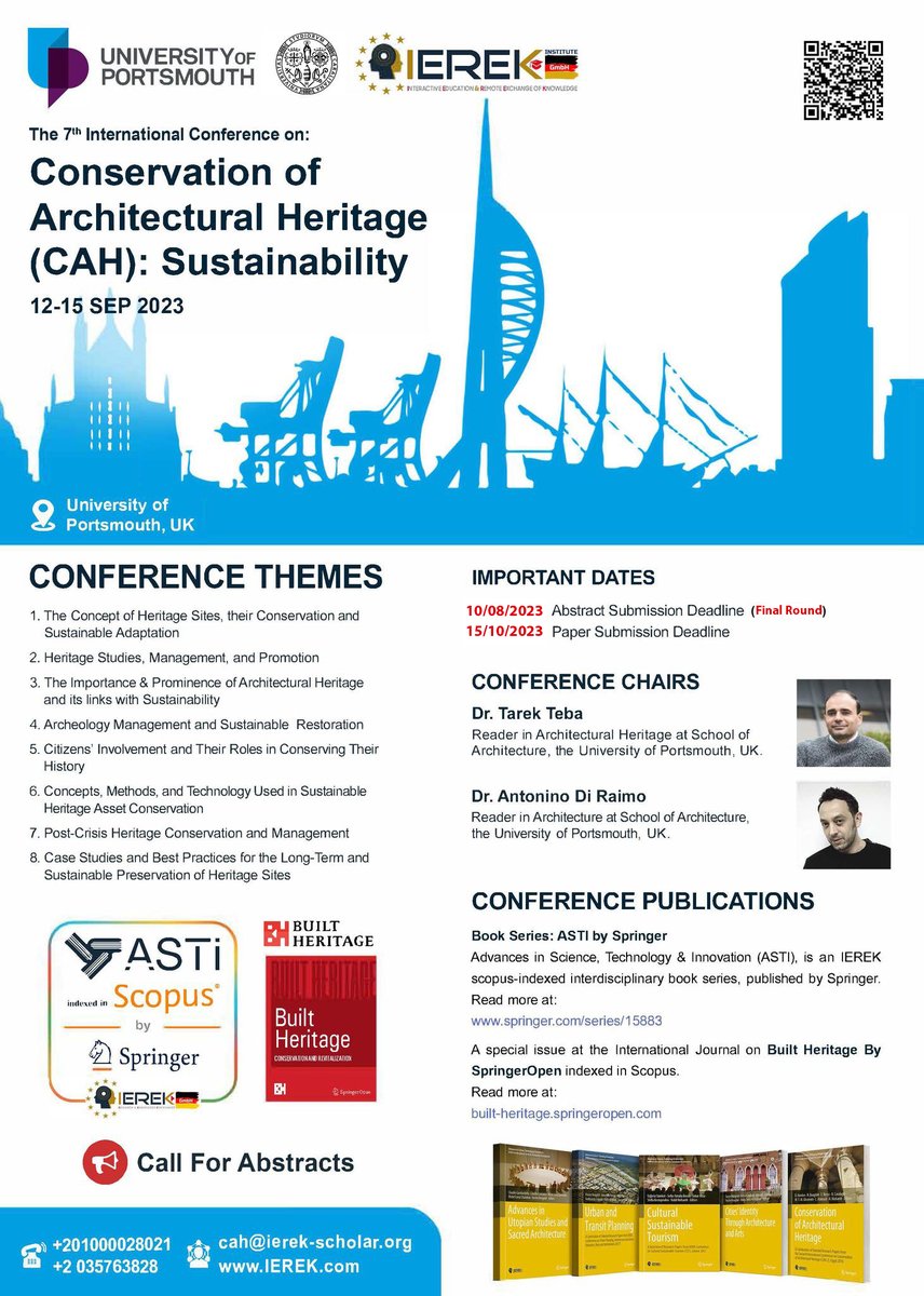 The final round of abstracts for the 7th Conservation of Architectural Heritage (CAH): Sustainability @portsmouthuni . Deadline 10 August 2023; please share! @HistoricEngland @UoPGlobal @EnglishHeritage @ICOMOS @ICOMOSUK @arch_port @UniPortCCI @IEREK_INSTITUTE @IHBCtweet @DC_UoP