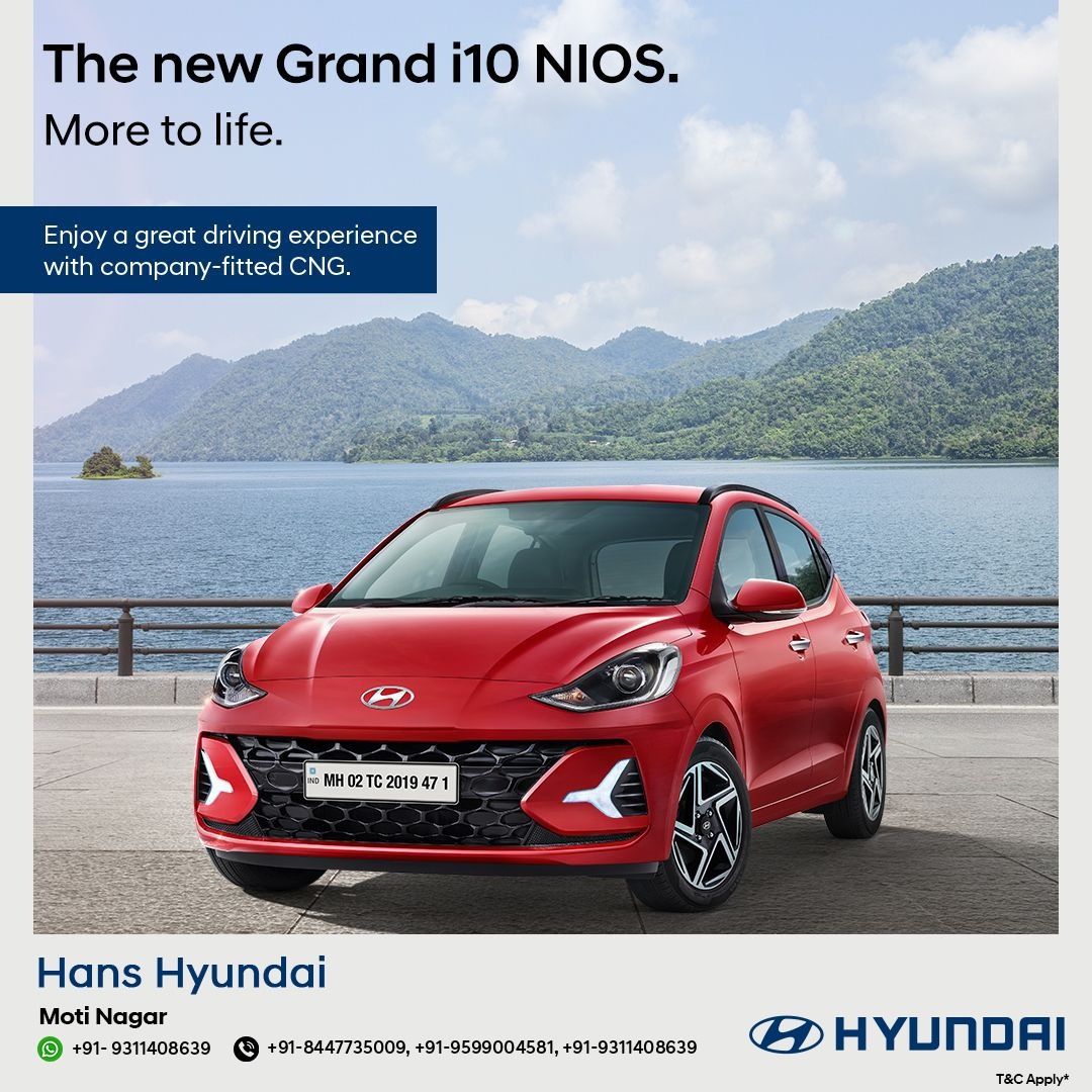 Drive into the future with the grand #i10NIOS! Unleash the power of innovation and style. 

Know more:  bit.ly/HyundaiCarBene… 
Call for bookings:-
#HansHyundai #MotiNagar - +91 84477-35009

#Caroffers #Hyundaicaroffer #HyundaiIndia #HansHyundai #Grandi10NIOS #Hyundai #NewCa