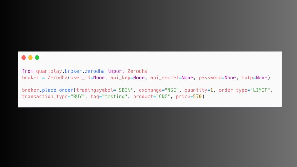 heyshrutimishra's tweet photo. 5. Automate your trading using Python.

For more broker integration, check out @QuantplayHQ https://t.co/L2zgoUEMlW