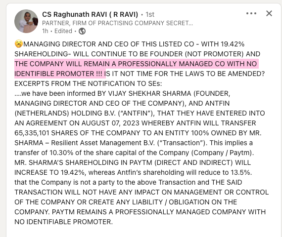 FCSJigarShah's tweet photo. Thought provoking post by #RRavi sir on #Linkedin.
Definition of Promoters need a relook?
Link for the post: https://t.co/vMfRigTDET
#CSTwitter https://t.co/nwBAMQfRCo