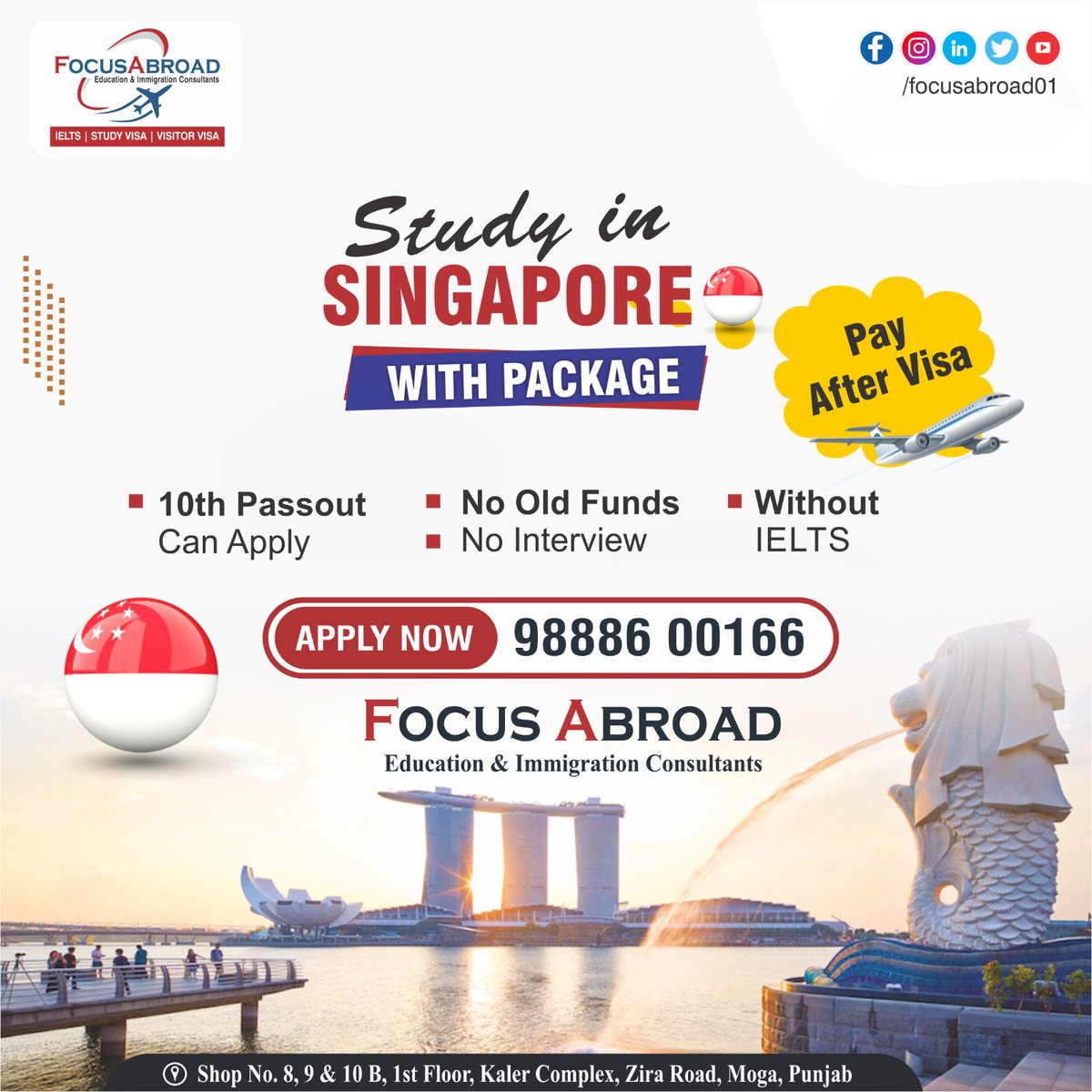 Study in Singapore with package 
& with or without ielts
#studyinsingapore #studentvisa #focusabroad01 #followformore