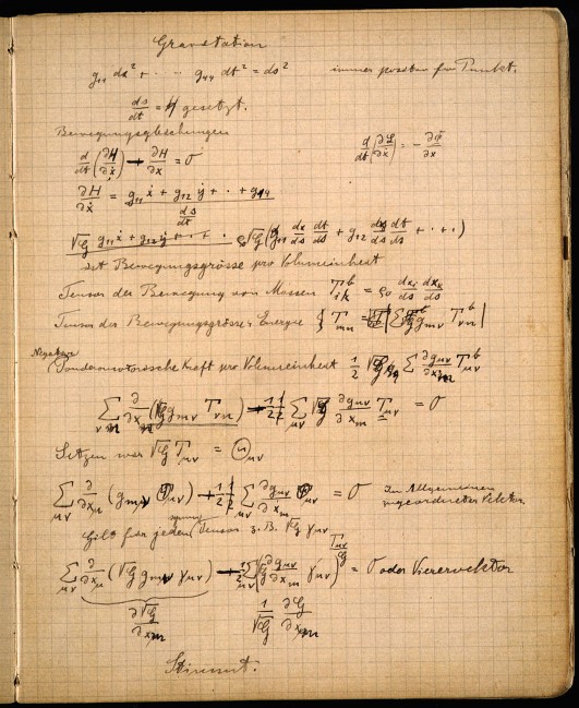 PhysInHistory's tweet photo. Einstein's Zurich Notebook containing his private calculations related to his search for general relativity trying to incorporate gravity into his works of 1905. The notebooks were written between summer of 1912 to early 1913 and were found after his death in 1955.

[Source: Einstein's Archive]

Prof. John Norton of the Department of History and Philosophy of Science at University of Pittsburgh has tried to decode and explain all the equations and scribbles on the notebooks. 
Read more: https://t.co/jBMFK8pE4r