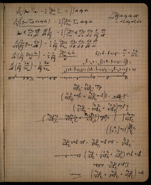 PhysInHistory's tweet photo. Einstein's Zurich Notebook containing his private calculations related to his search for general relativity trying to incorporate gravity into his works of 1905. The notebooks were written between summer of 1912 to early 1913 and were found after his death in 1955.

[Source: Einstein's Archive]

Prof. John Norton of the Department of History and Philosophy of Science at University of Pittsburgh has tried to decode and explain all the equations and scribbles on the notebooks. 
Read more: https://t.co/jBMFK8pE4r