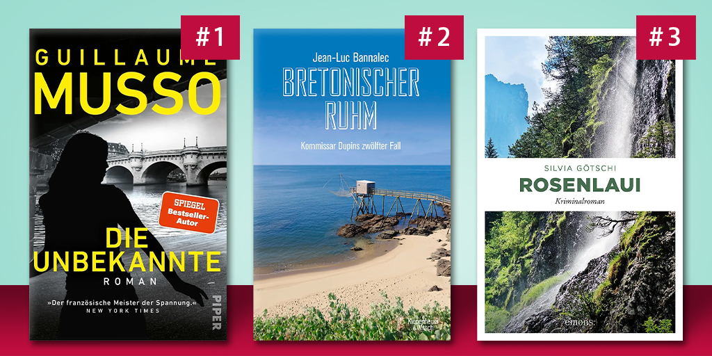 Ex Libris (@exlibris_ch) on Twitter photo Die aktuellen #Krimi #Buchcharts führen uns
#1 nach Paris mit <a href="/Guillaume_Musso/">Guillaume Musso</a> bit.ly/3s0xcOy
#2 in die Bretagne mit Jean-Luc Bannalec bit.ly/440bmYW
#3 ins Berner Oberland mit Silvia Götschi bit.ly/44Vw0dL
Spannung pur ist garantiert! #Lesefieber Die aktuellen #Krimi #Buchcharts führen uns
#1 nach Paris mit <a href="/Guillaume_Musso/">Guillaume Musso</a> bit.ly/3s0xcOy
#2 in die Bretagne mit Jean-Luc Bannalec bit.ly/440bmYW
#3 ins Berner Oberland mit Silvia Götschi bit.ly/44Vw0dL
Spannung pur ist garantiert! #Lesefieber