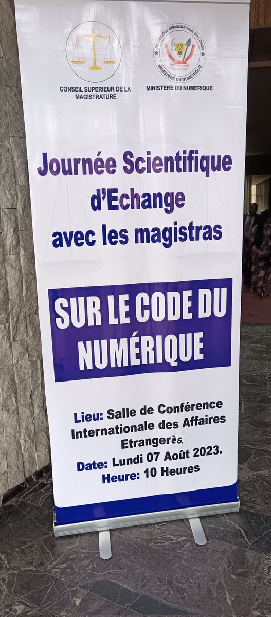kolongele's tweet photo. RDC/KINSHASA : J'interviens tout à l'heure à la Journée Scientifique d'Echange avec les Magistrats qui va porter sur le Code du Numérique, organisée en partenariat avec le Conseil Supérieur de la Magistrature.
#numeriquecd #kolongele #codedunumerique https://t.co/4B46rGzqC9