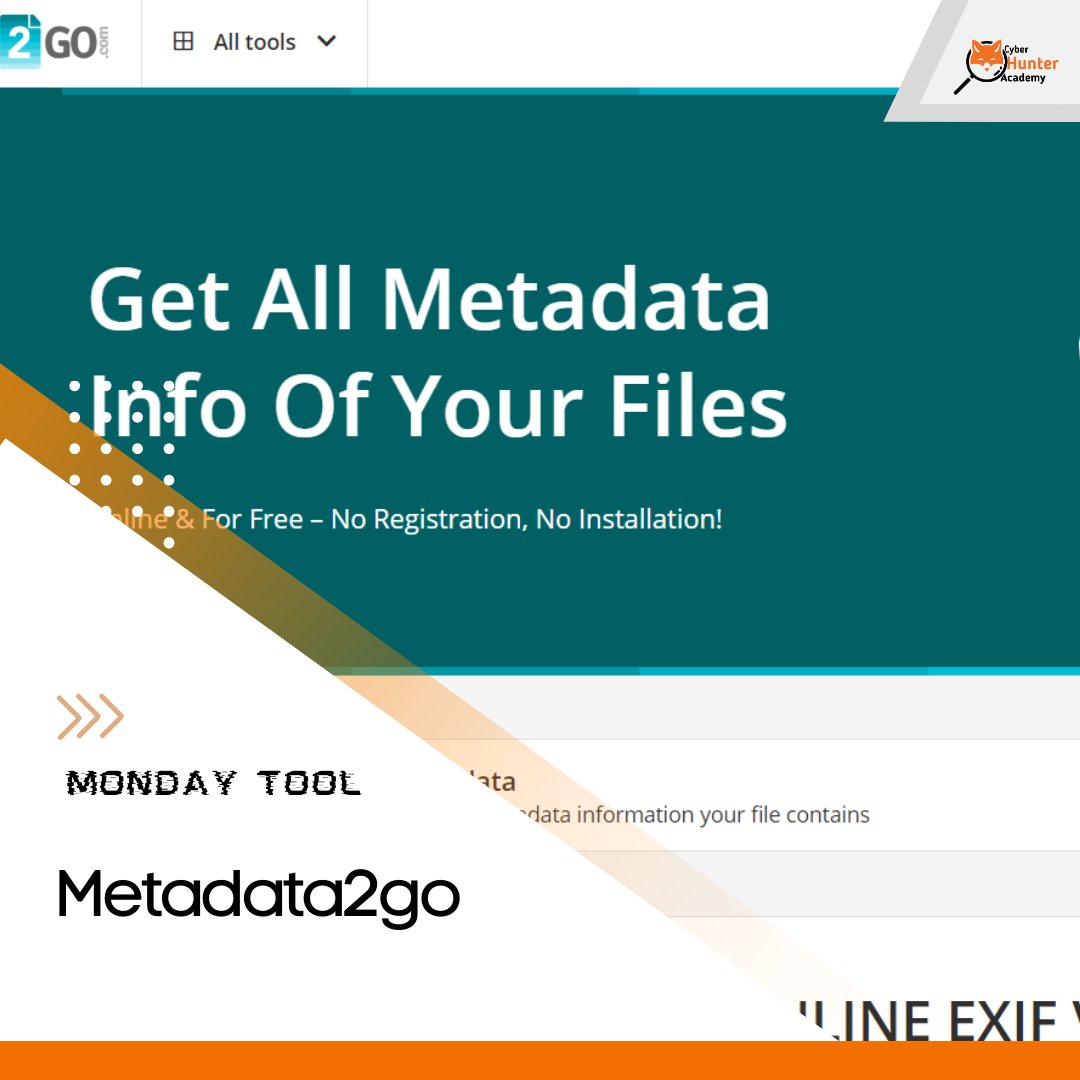CyberHunterSec's tweet photo. Volvemos con otra publicación de #MondayTool!!
Esta vez, hablando de Metadata2go.
Justo la herramienta que necesitas para obtener los metadatos de cualquier archivo. Fácil, rápido, y encima gratuita.
https://t.co/OHmeB6Ynja
#seguridad #cybersec #security https://t.co/gu7DRSNLTu