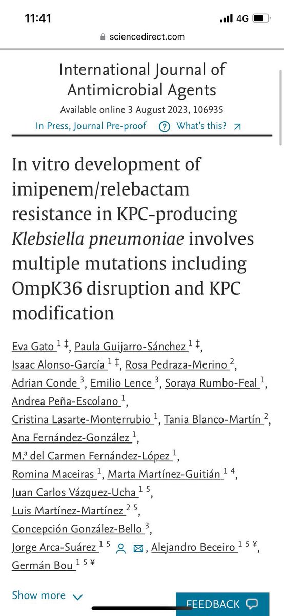 Reciente artículo de nuestro grupo. Entendiendo los mecanismos de resistencias a las nuevas moléculas antimicrobiana. Enhorabuena a todo el grupo de microbiología del CHUAC- INIBIC