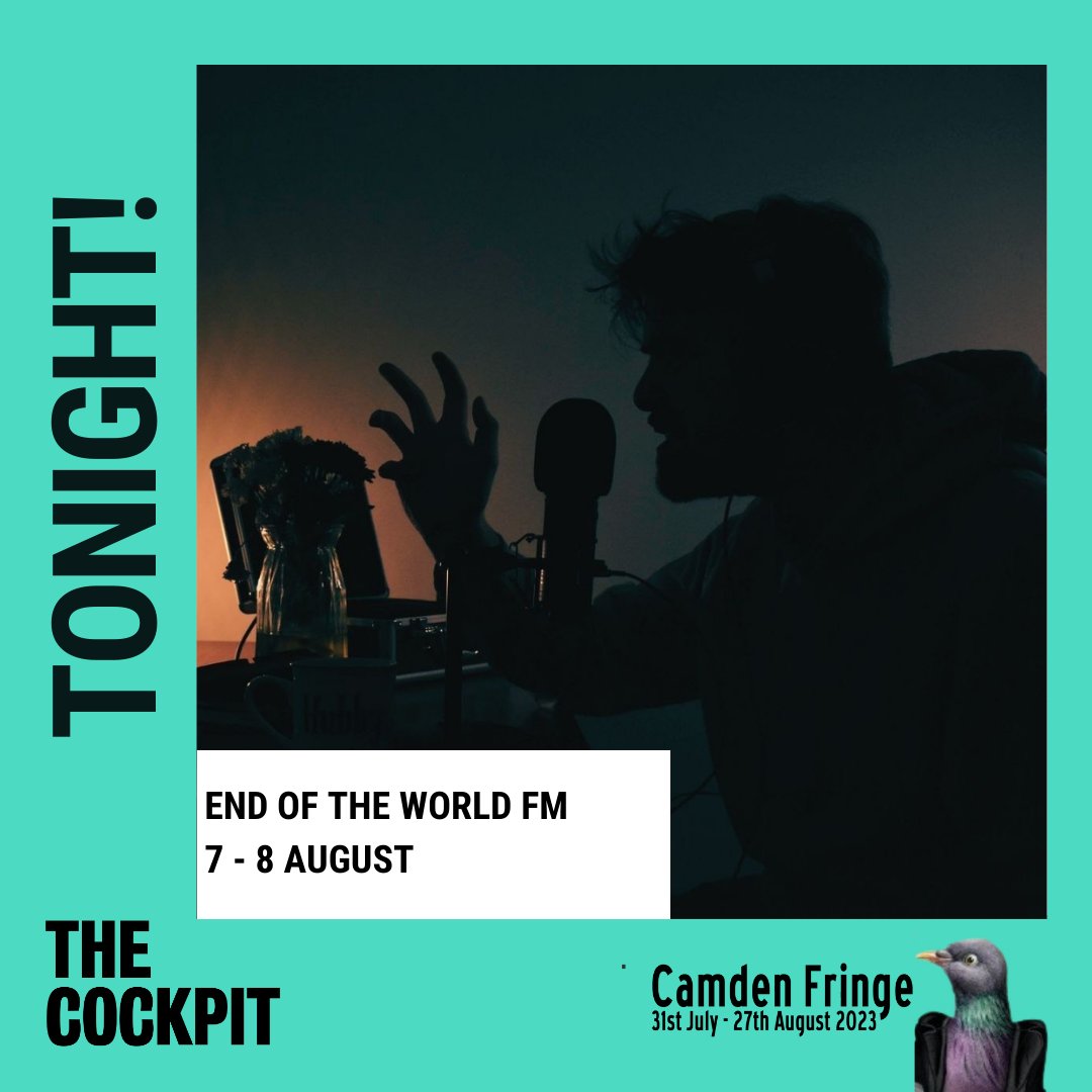 Opens TONIGHT! 

END OF THE WORLD FM
7 &amp; 8 Aug
Part of <a href="/CamdenFringe/">Camden Fringe</a> 
by Kevin Martin Murphy
15 years after the apocalypse, a radio host struggles to keep his show on the air.
 Is anyone listening? 
ow.ly/jrZc50Njgcn
@TinCanToucanMan #theatre  #EndoftheworldFM #camdenfringe
